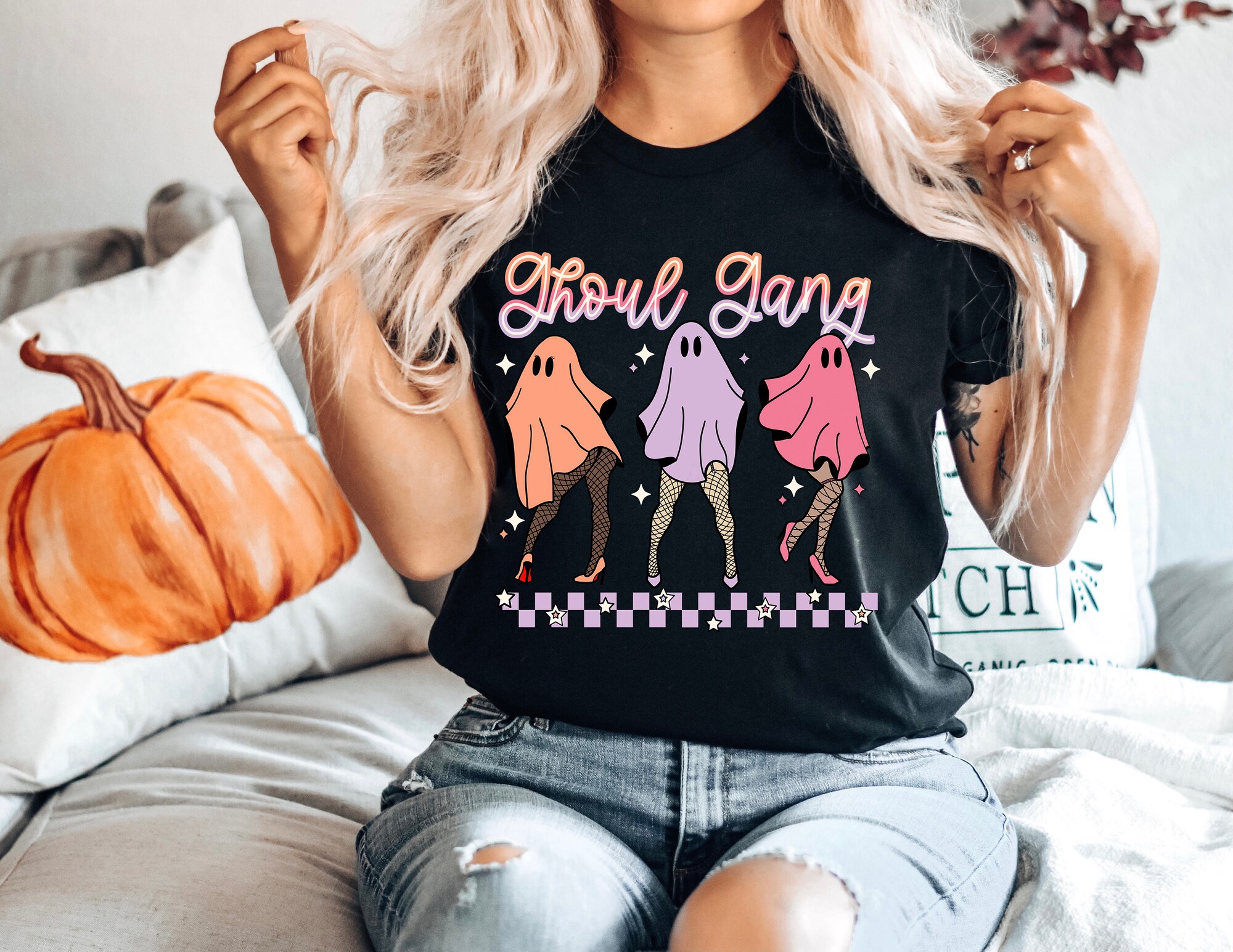 Funny & Spooky Checkered Halloween Squad Shirts image 1