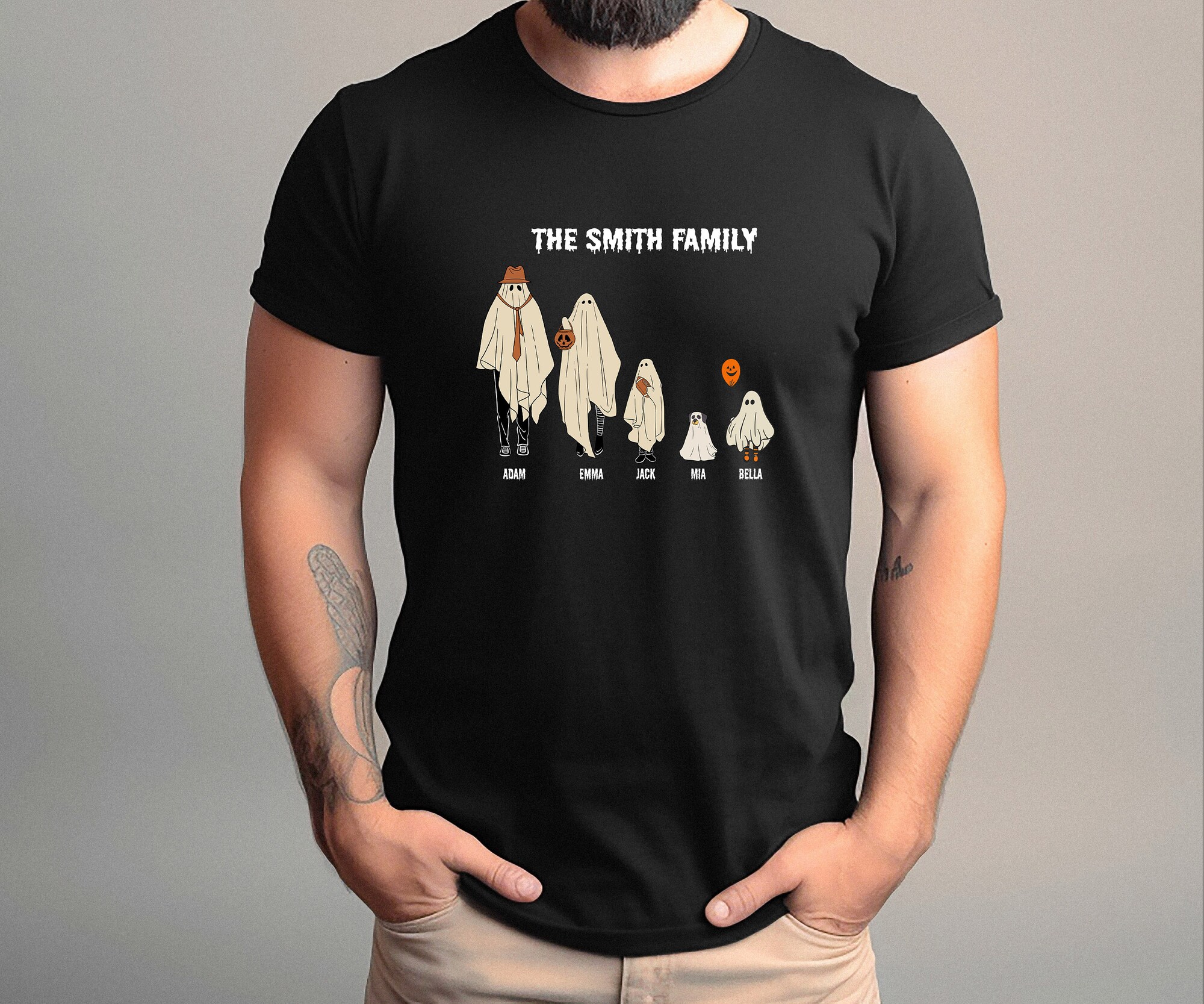 Customized Family Matching Ghost Shirt: Personalized Halloween Family Portrait Tee image 3