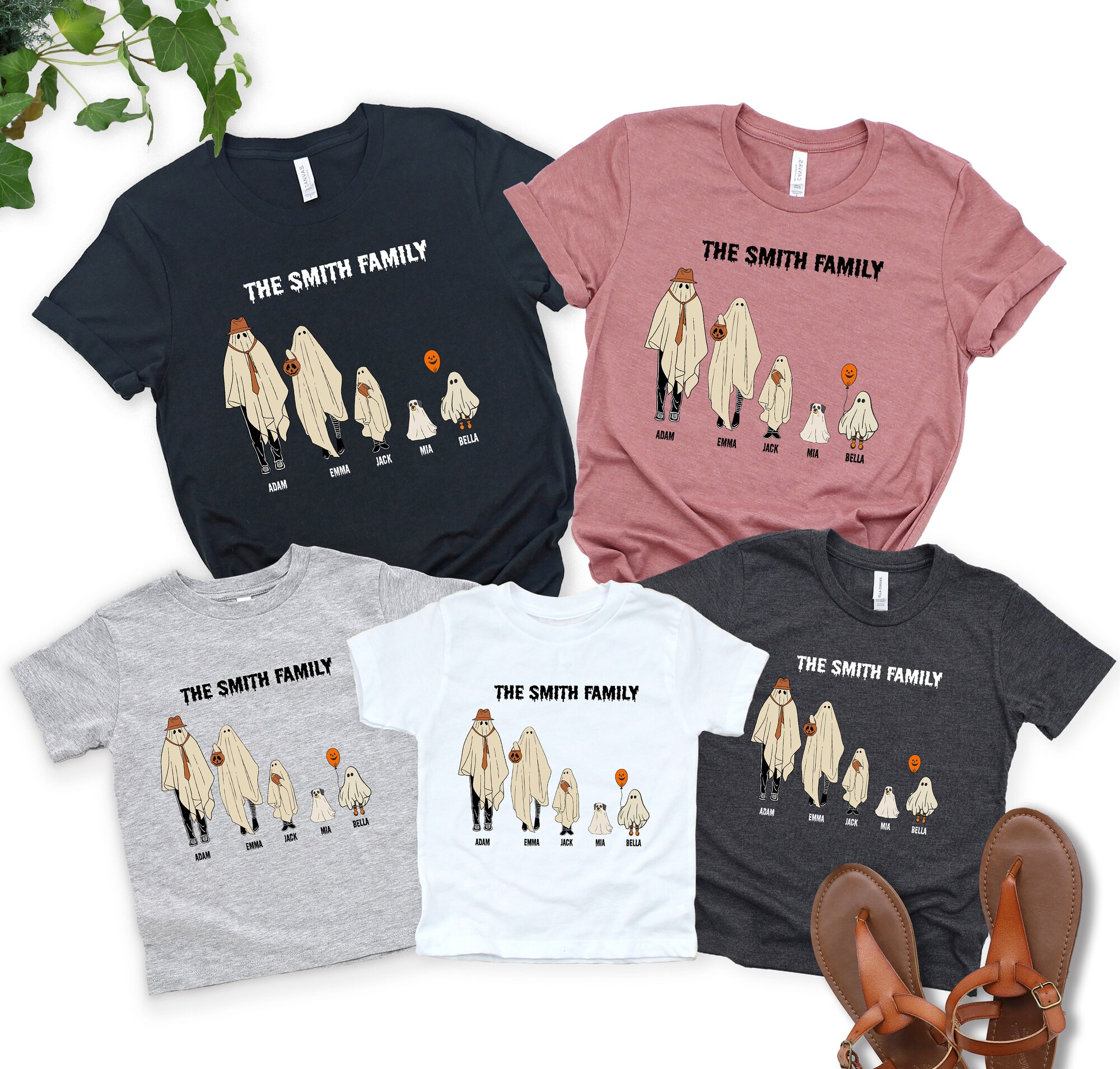 Customized Family Matching Ghost Shirt: Personalized Halloween Family Portrait Tee image 0