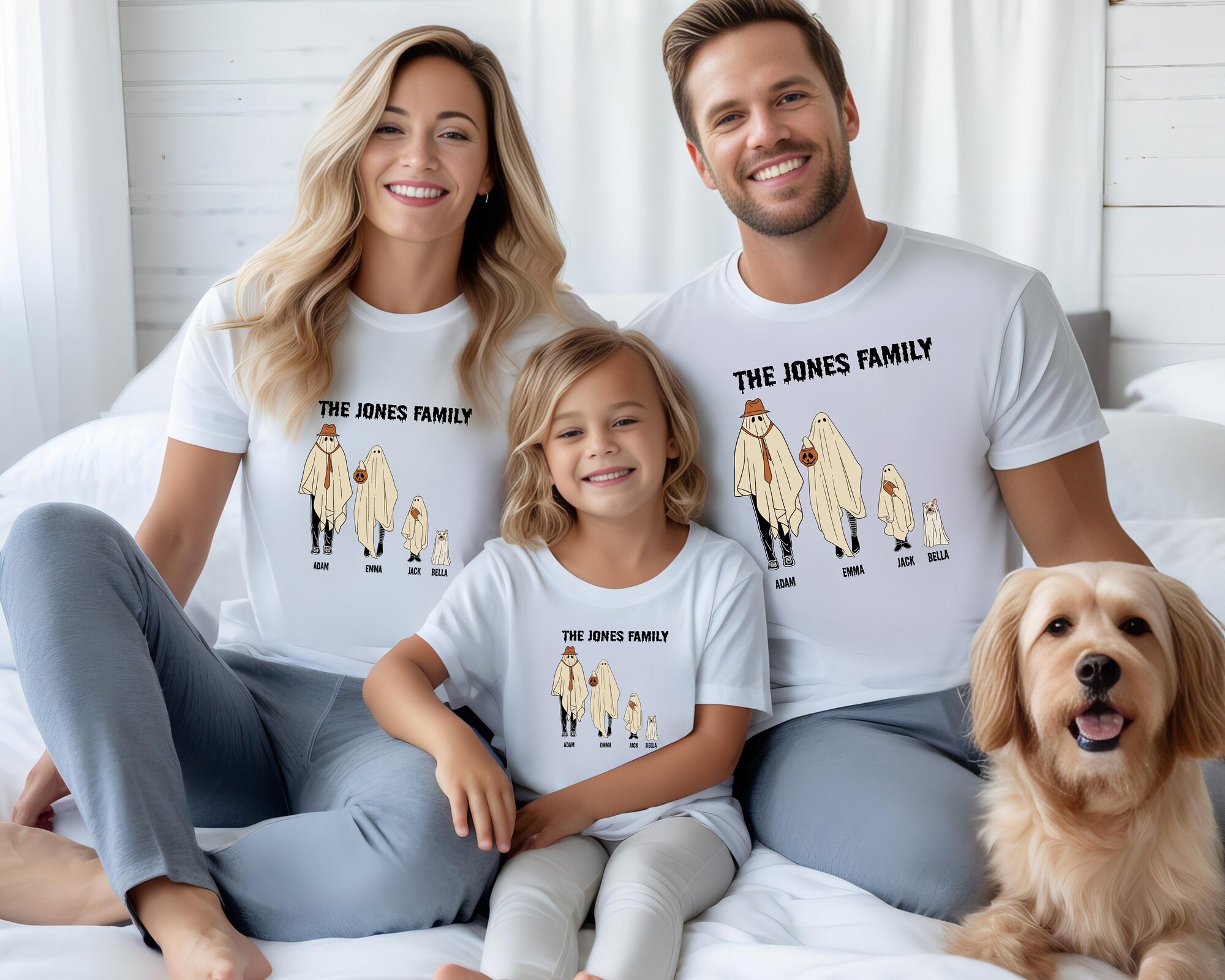 Customized Family Matching Ghost Shirt: Personalized Halloween Family Portrait Tee image 1