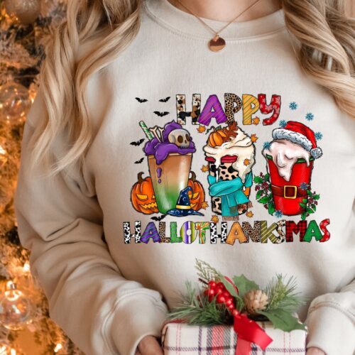 HalloThanksMas Shirt: Holiday Gnome Halloween Thanksgiving Christmas Gift image 0