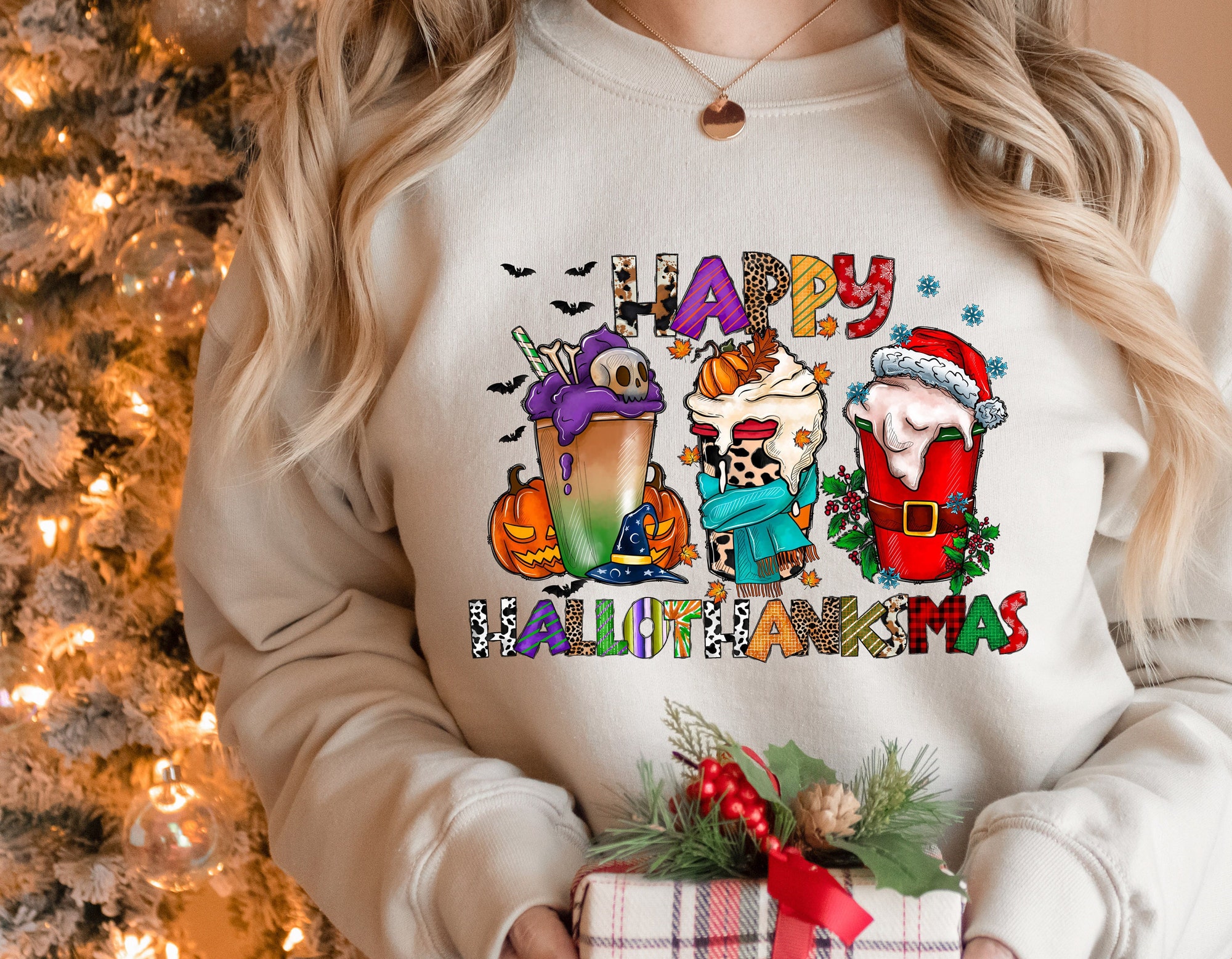 HalloThanksMas Shirt: Holiday Gnome Halloween Thanksgiving Christmas Gift image 0