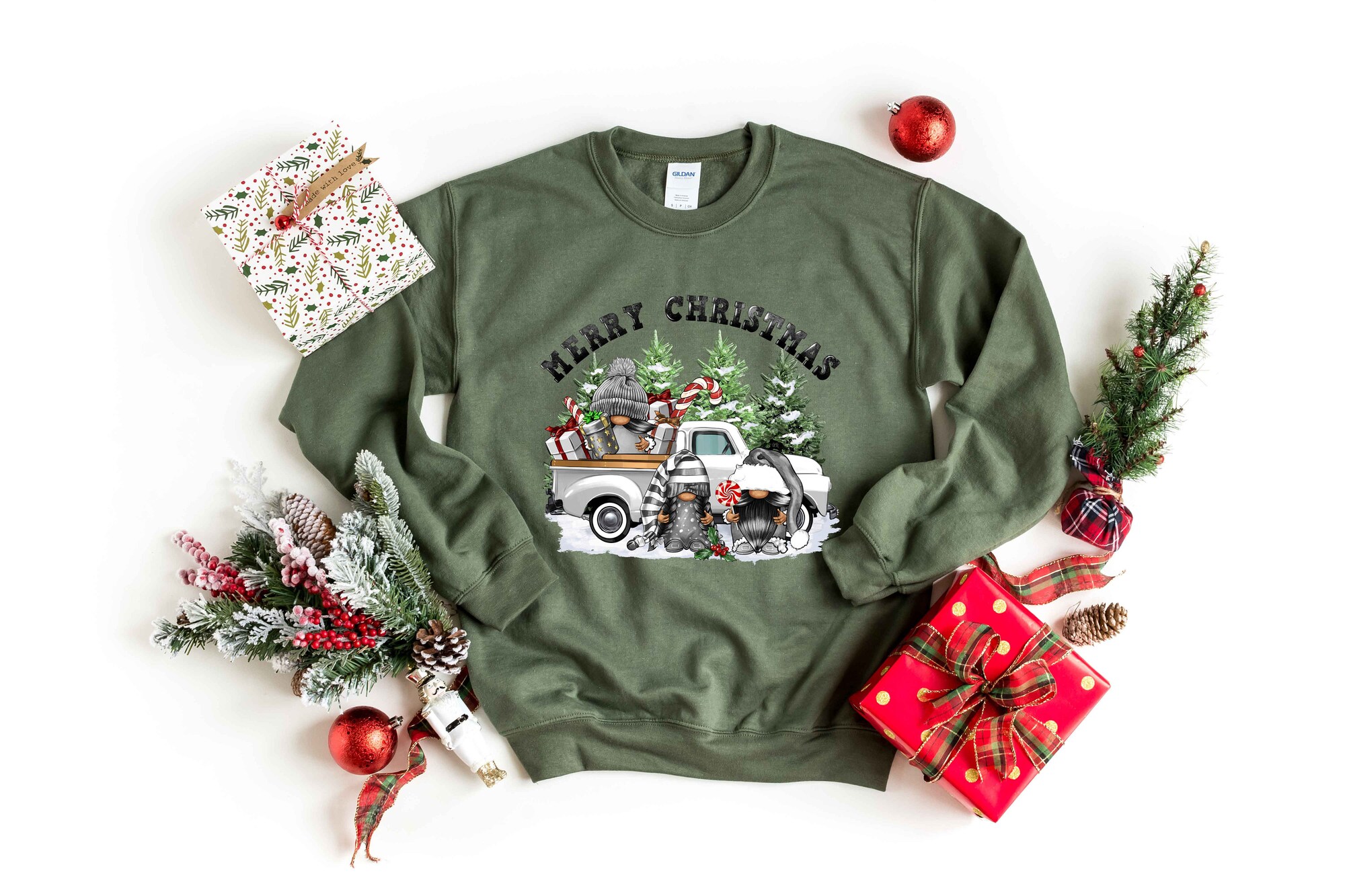 Merry Christmas Shirt | Cute Family Holiday Tee with Christmas Tree & Santa Design image 1