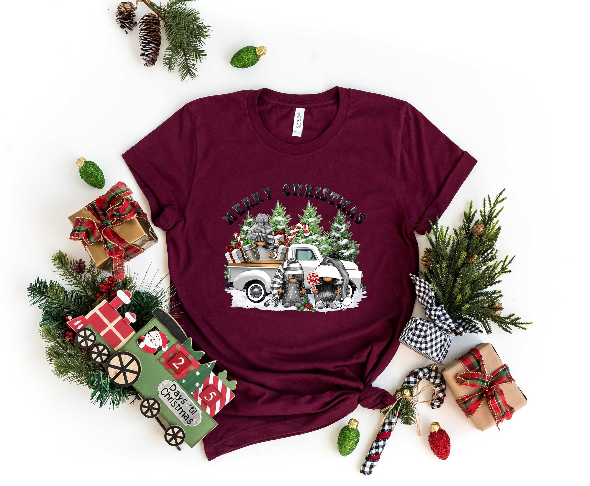 Merry Christmas Shirt | Cute Family Holiday Tee with Christmas Tree & Santa Design image 4