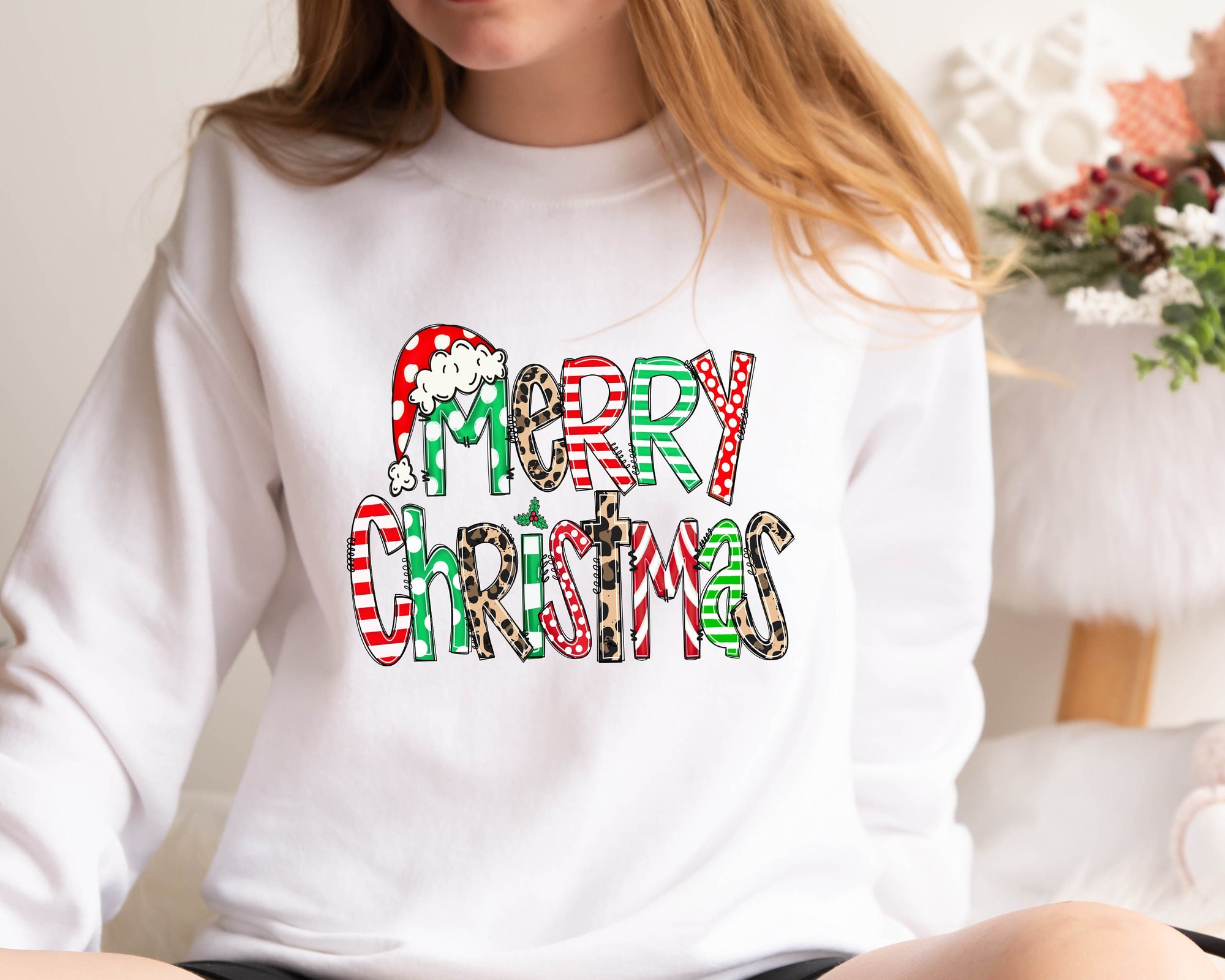 Merry Christmas Shirt | Cute Family Holiday Tree & Santa Apparel image 0