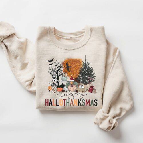 Happy Hallothanksmas Sweatshirt | Halloween Christmas Sweater image 0