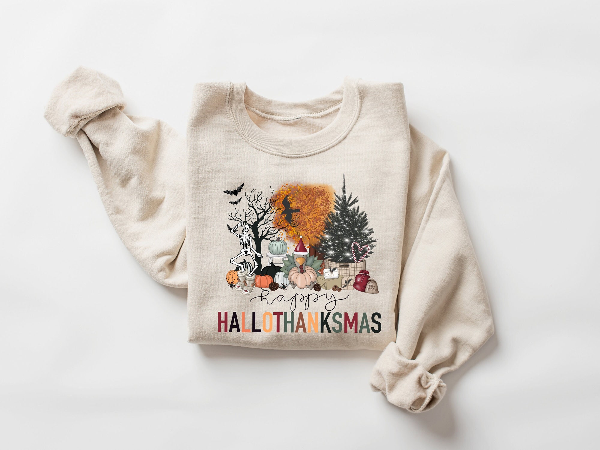 Happy Hallothanksmas Sweatshirt | Halloween Christmas Sweater image 0