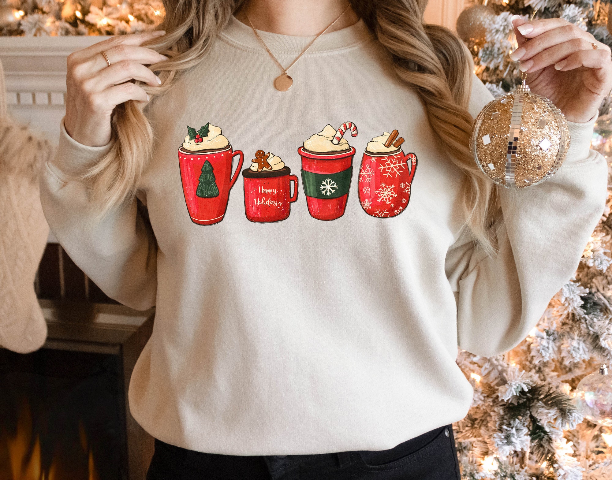 Christmas Coffee Sweatshirt: Peppermint Iced Latte Snowmen Winter Tee image 2