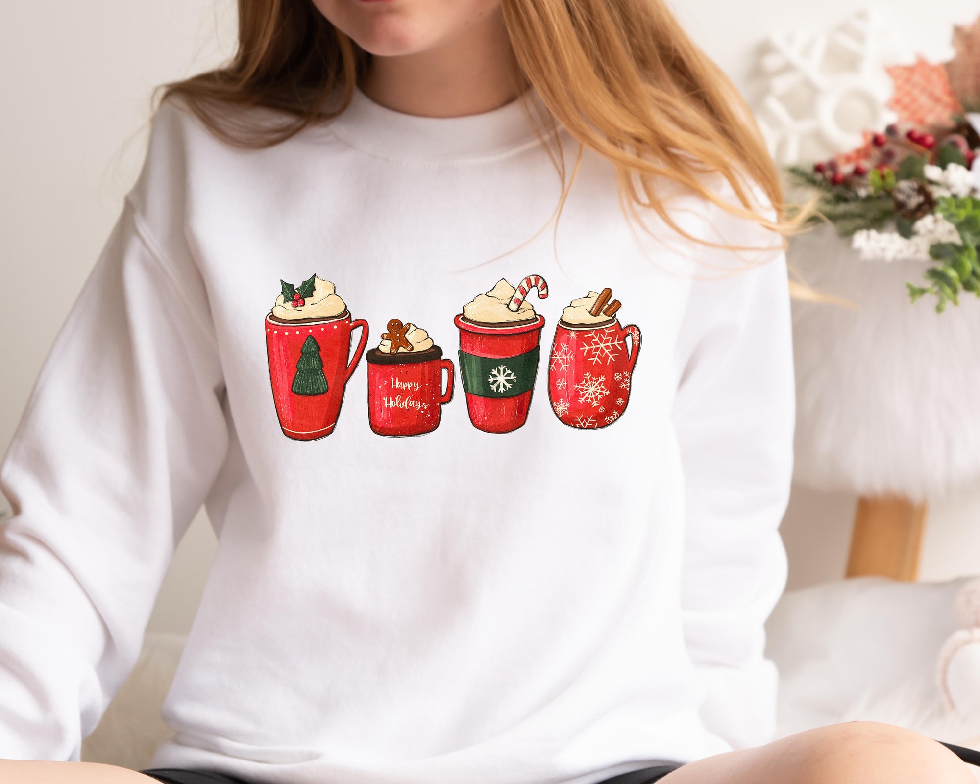 Christmas Coffee Sweatshirt: Peppermint Iced Latte Snowmen Winter Tee image 3