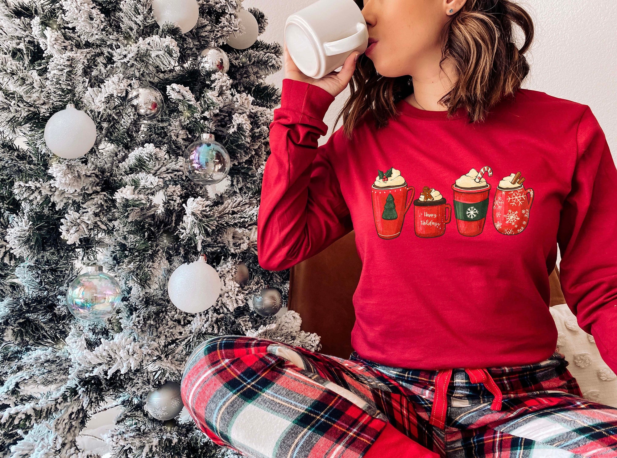 Christmas Coffee Sweatshirt: Peppermint Iced Latte Snowmen Winter Tee image 4