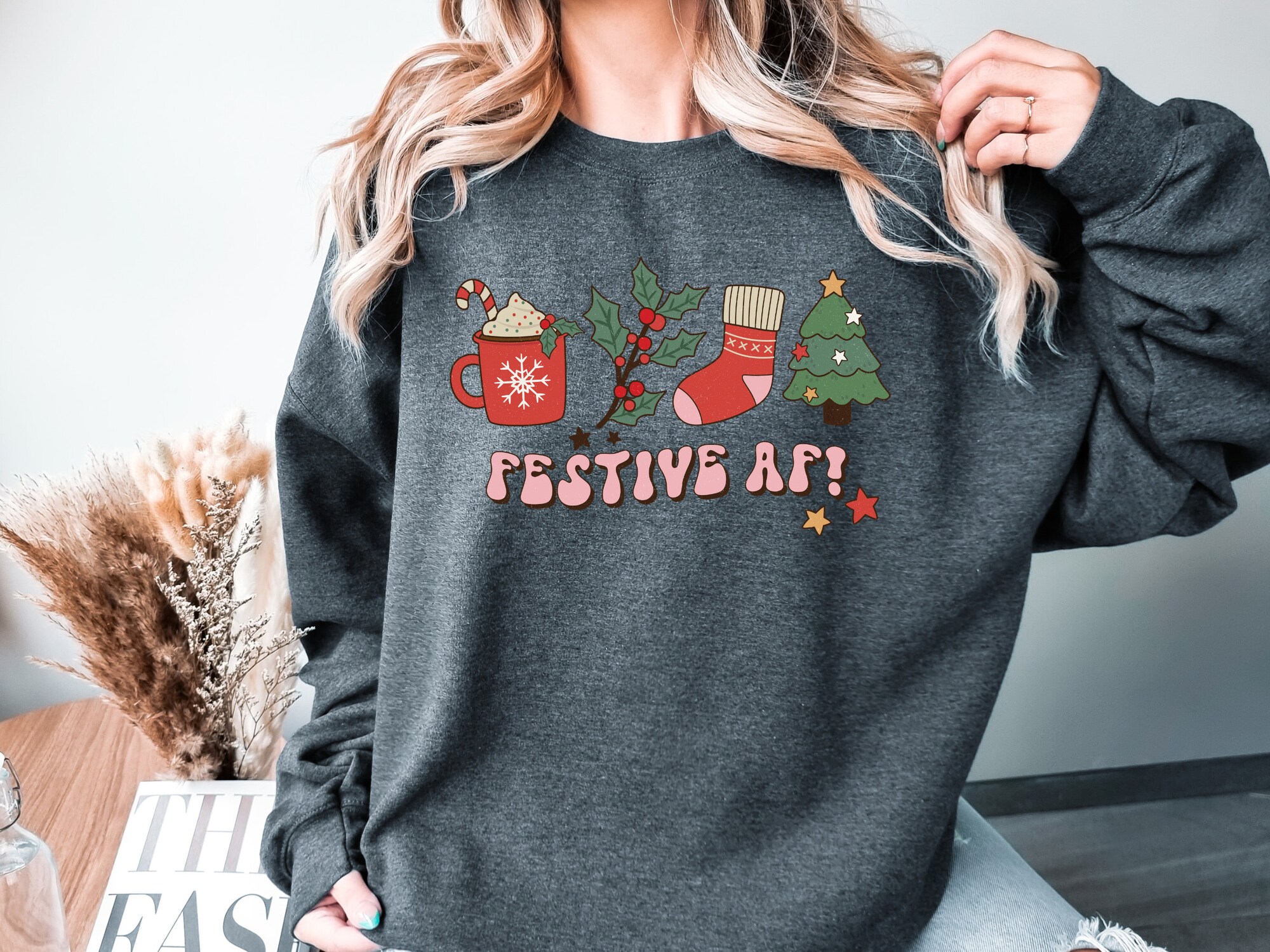 Festive Womens Christmas Sweatshirt - Merry & Festive AF Design image 4