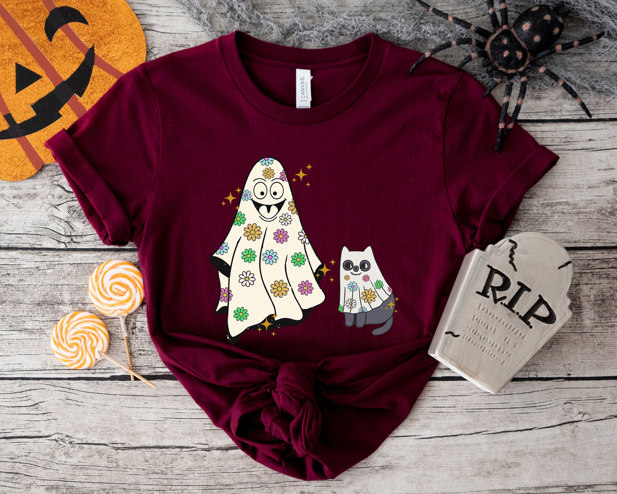 Spooky Halloween Cat Shirt: Perfect for Ghost & Cat Lovers image 1