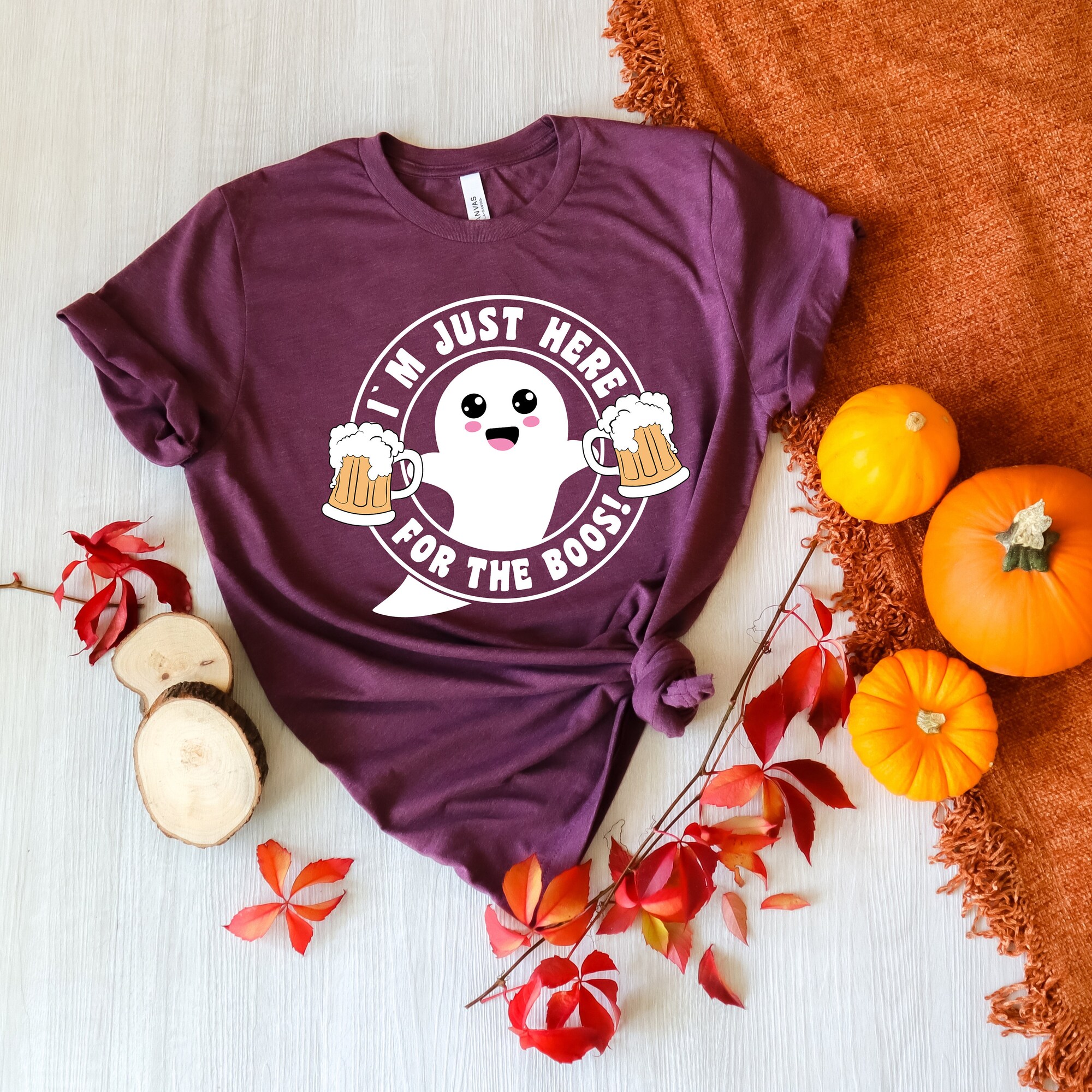 Just Here For The Boos: Funny Halloween Skater Ghost Shirt image 1