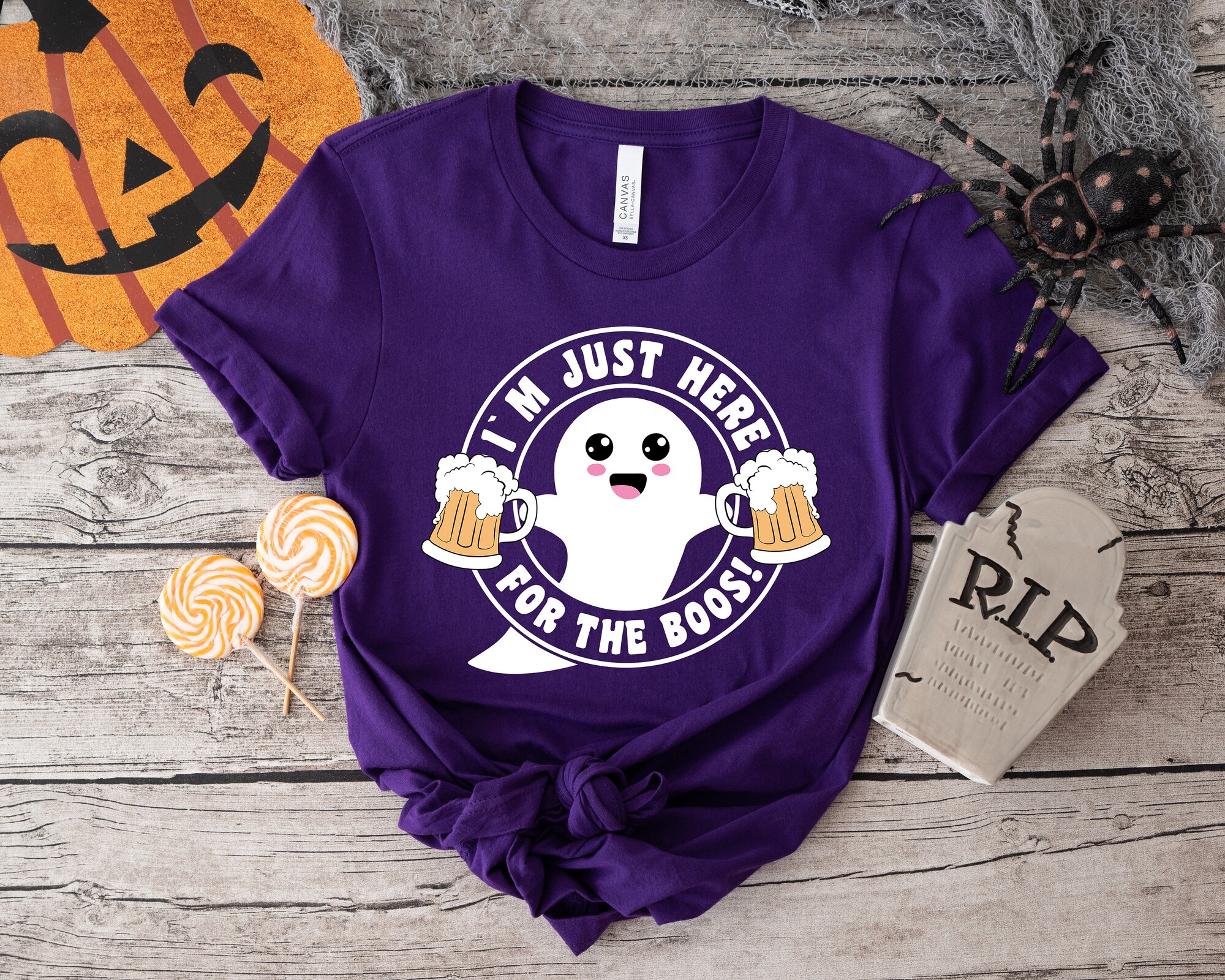 Just Here For The Boos: Funny Halloween Skater Ghost Shirt image 2