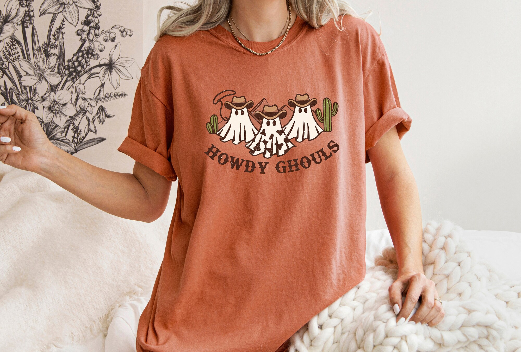 Howdy Ghouls Shirt Vintage Halloween T-Shirt Western Fall Shirt Cowboy Cowgirl Tees image 2