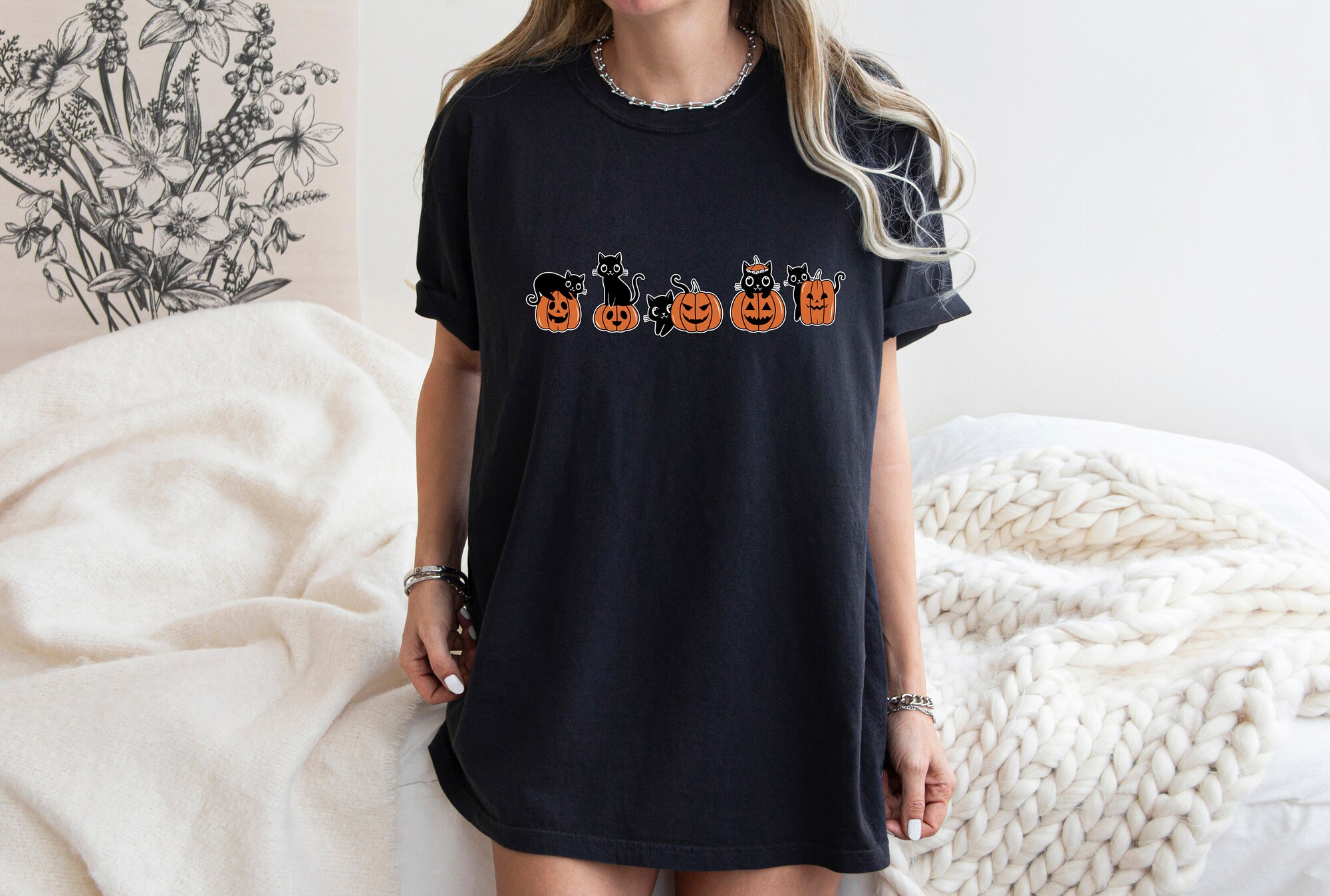 Halloween Black Cat Shirt: Fall Pumpkin Cat Shirt image 4