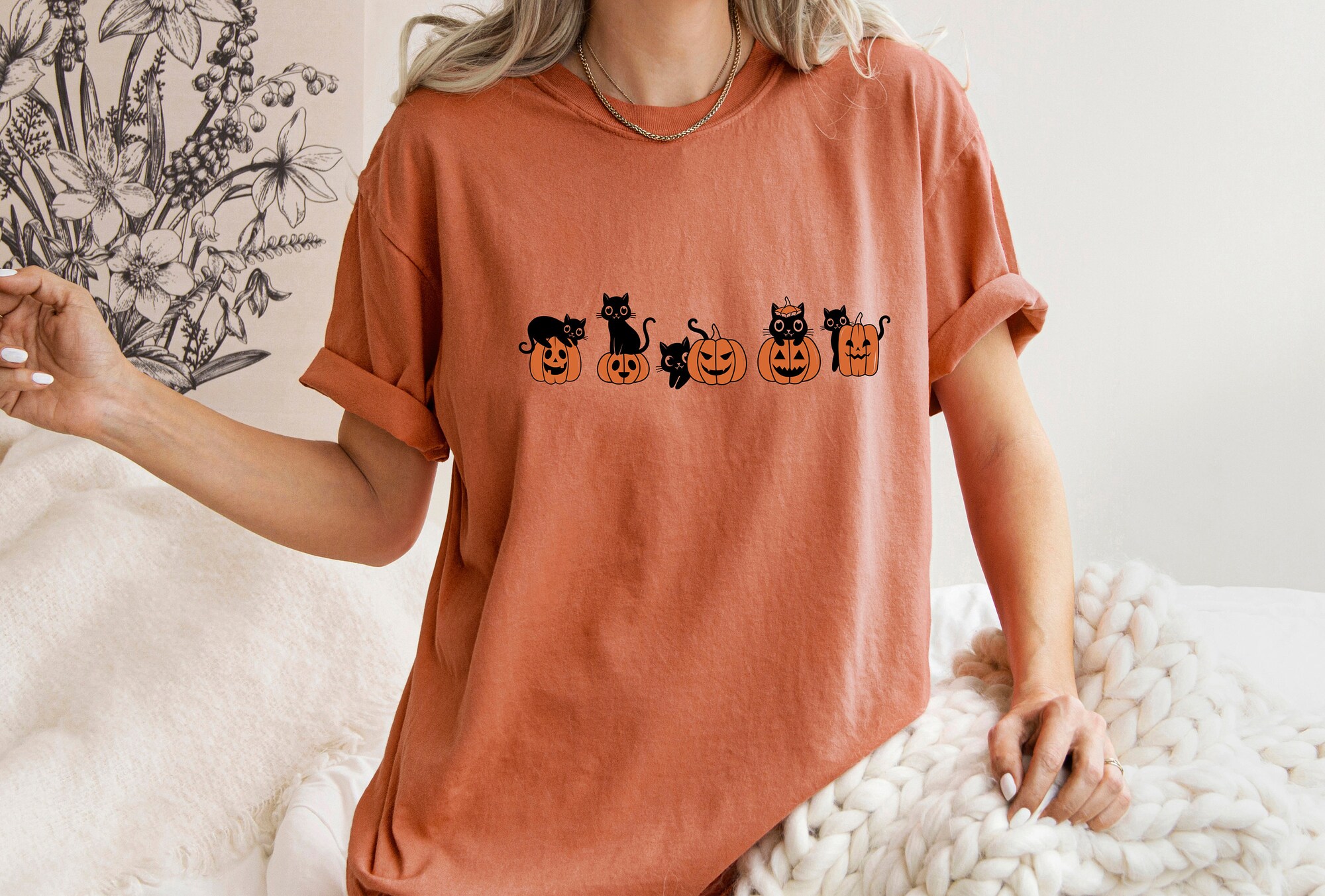 Halloween Black Cat Shirt: Fall Pumpkin Cat Shirt image 2