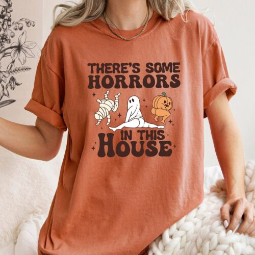 Funny Halloween Shirt: There's Some Horrors In This House Retro Tee image 0