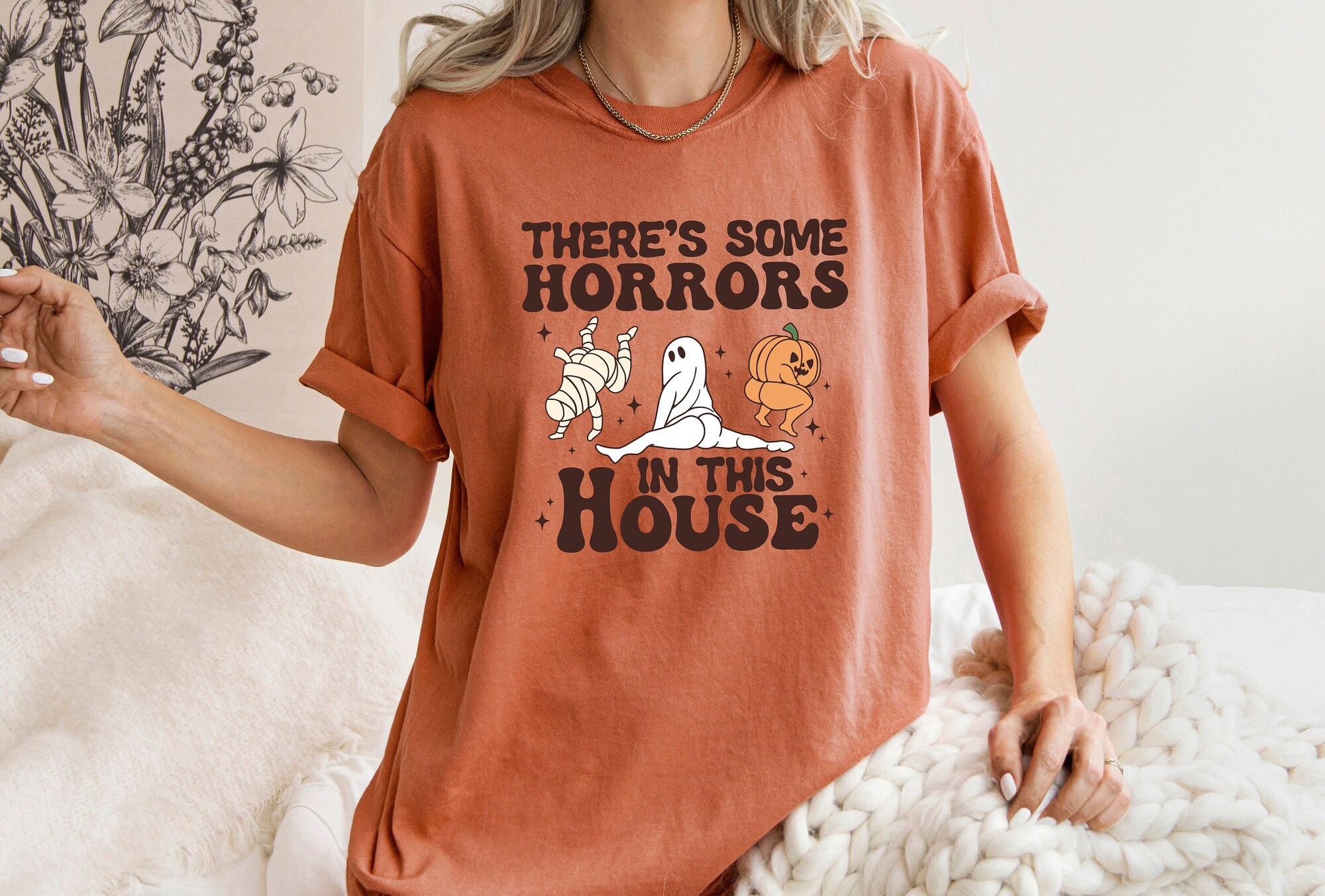 Funny Halloween Shirt: There's Some Horrors In This House Retro Tee image 0