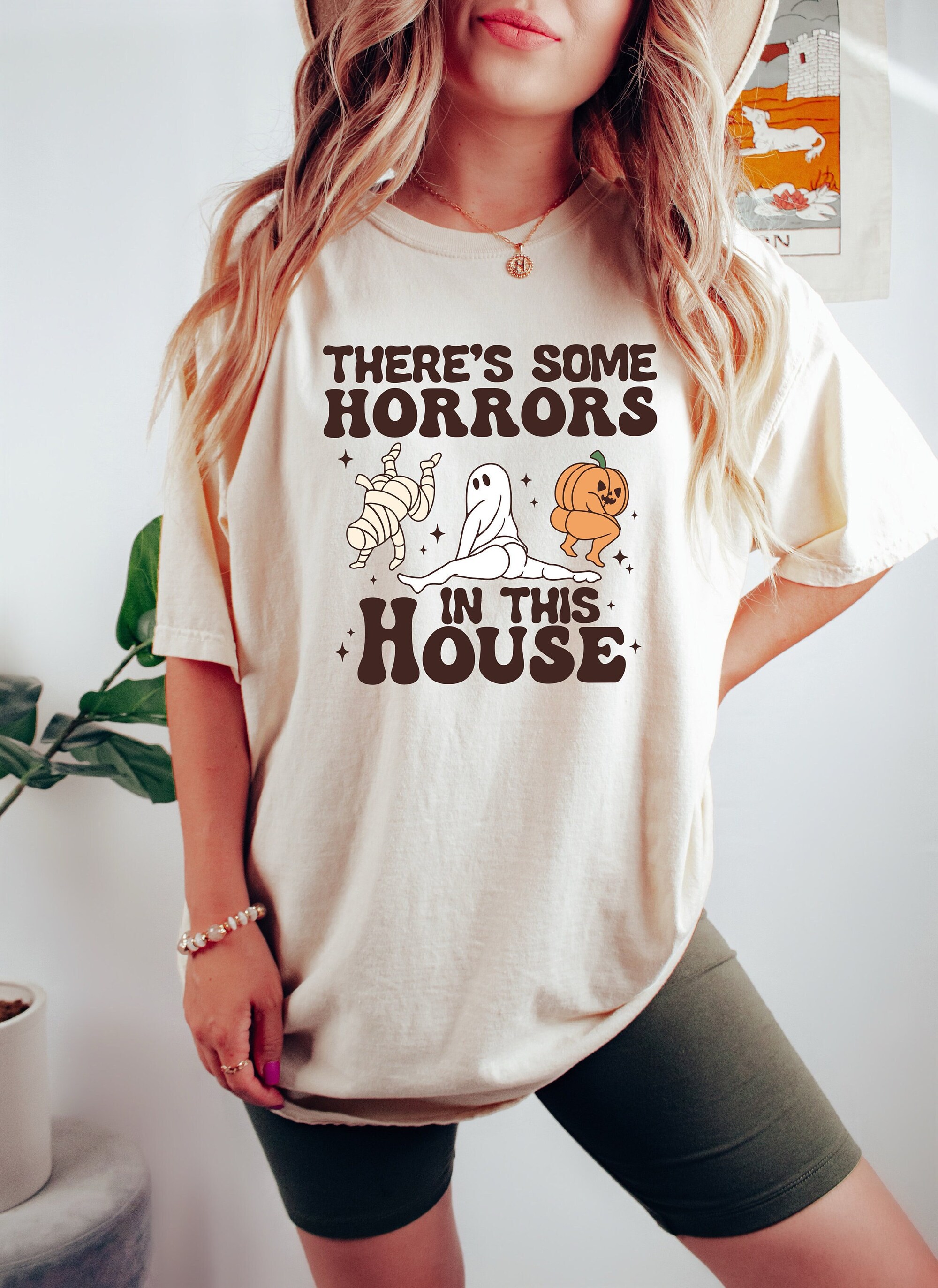 Funny Halloween Shirt: There's Some Horrors In This House Retro Tee image 1