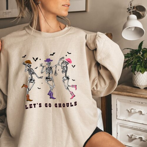 Dancing Skeleton Western Halloween Sweatshirt: Fall Party Shirt image 0