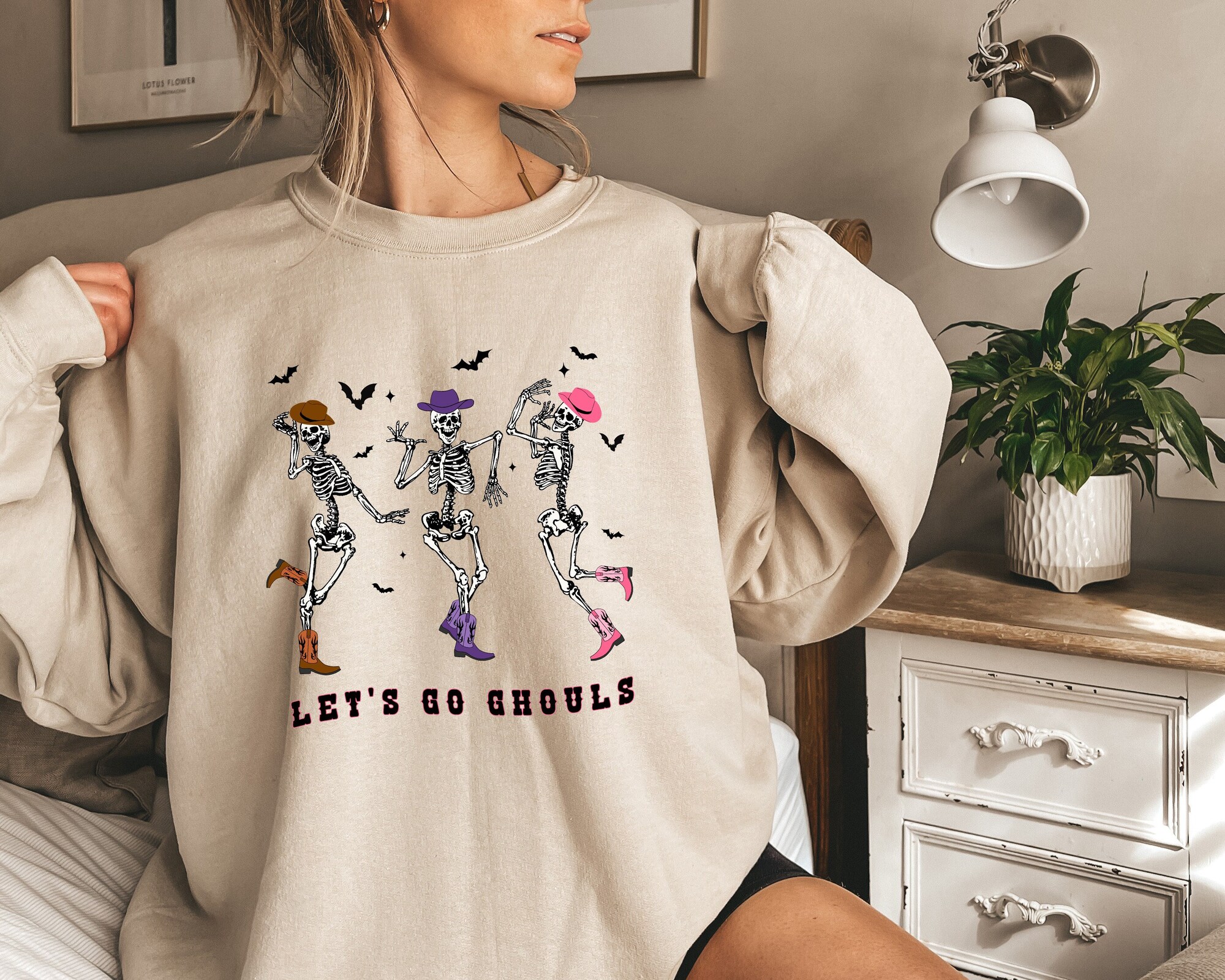 Dancing Skeleton Western Halloween Sweatshirt: Fall Party Shirt image 0