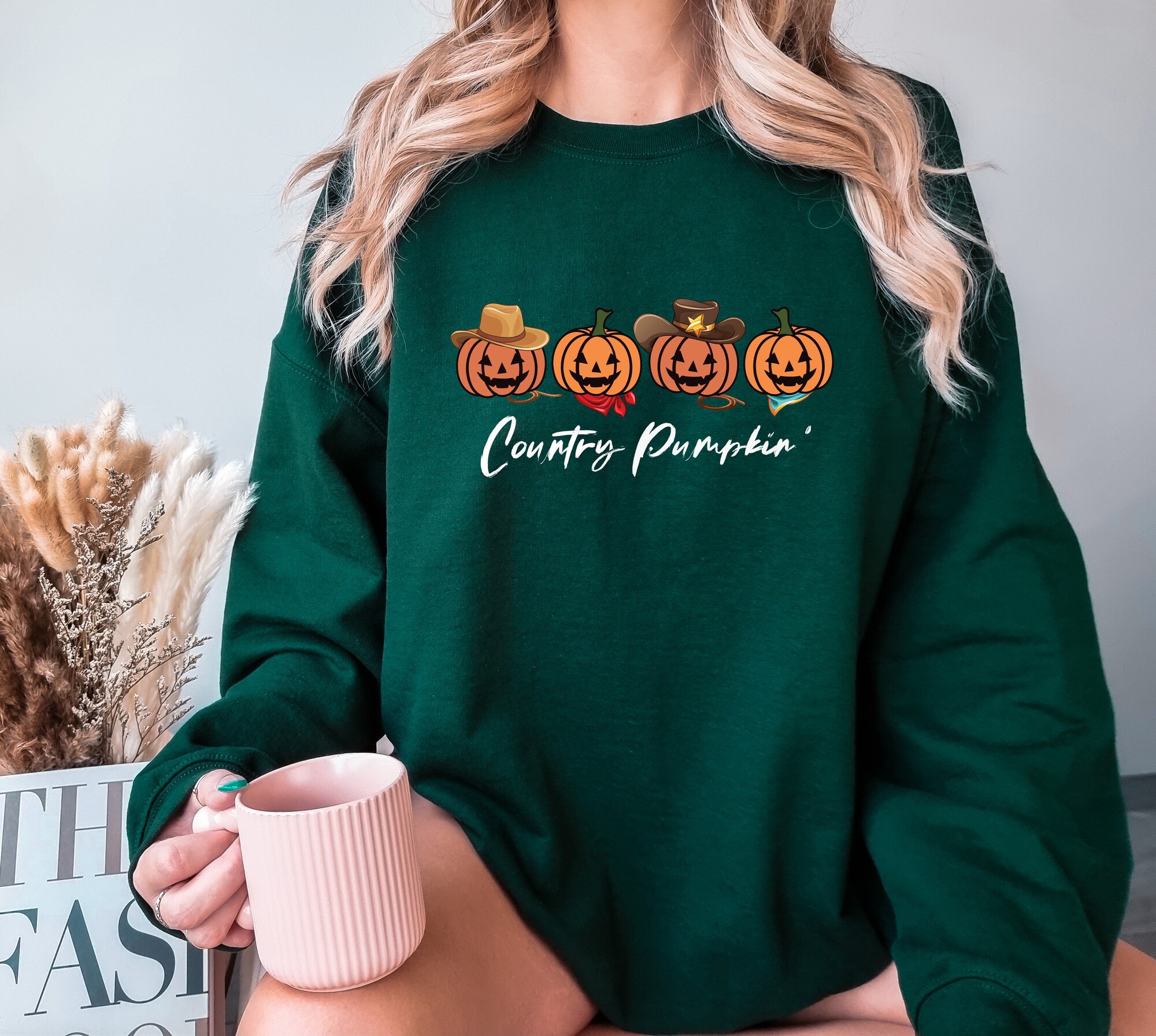 Country Pumpkins Western Halloween Sweatshirt: Vintage Cute Pumpkin Graphic Shirt image 1