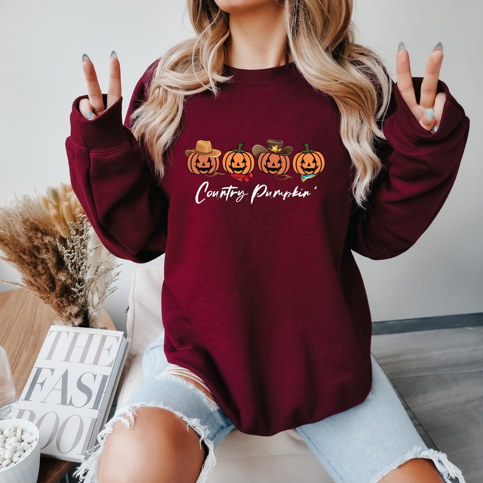 Country Pumpkins Western Halloween Sweatshirt: Vintage Cute Pumpkin Graphic Shirt image 3