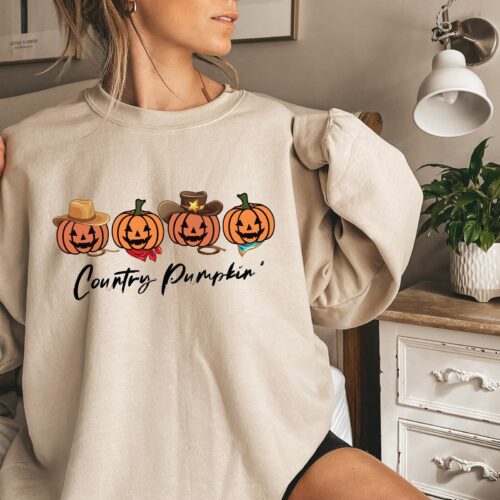 Country Pumpkins Western Halloween Sweatshirt: Vintage Cute Pumpkin Graphic Shirt image 0