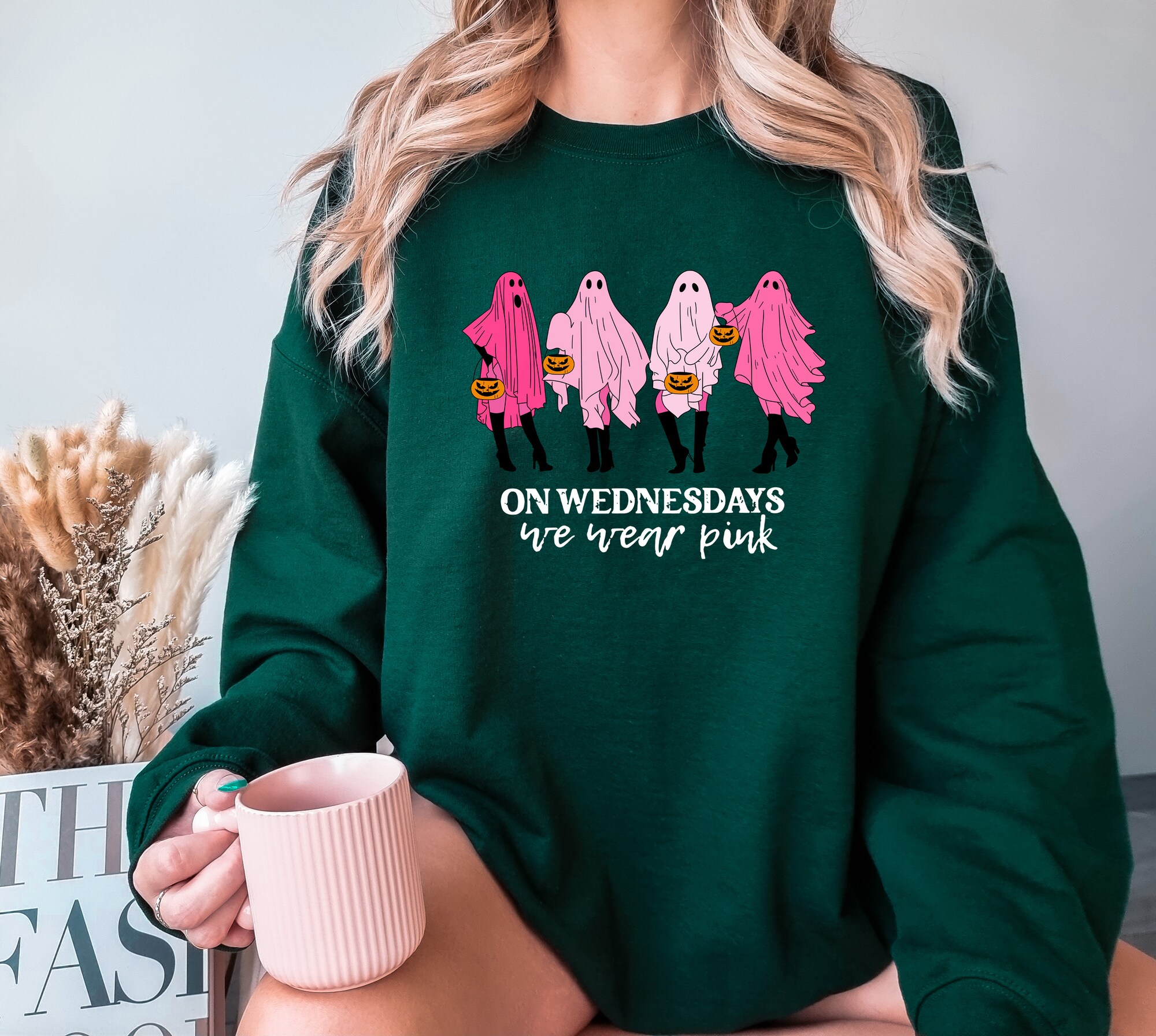 On Wednesday We Wear Pink Ghost Sweatshirt: Mean Girls Halloween Shirt image 1