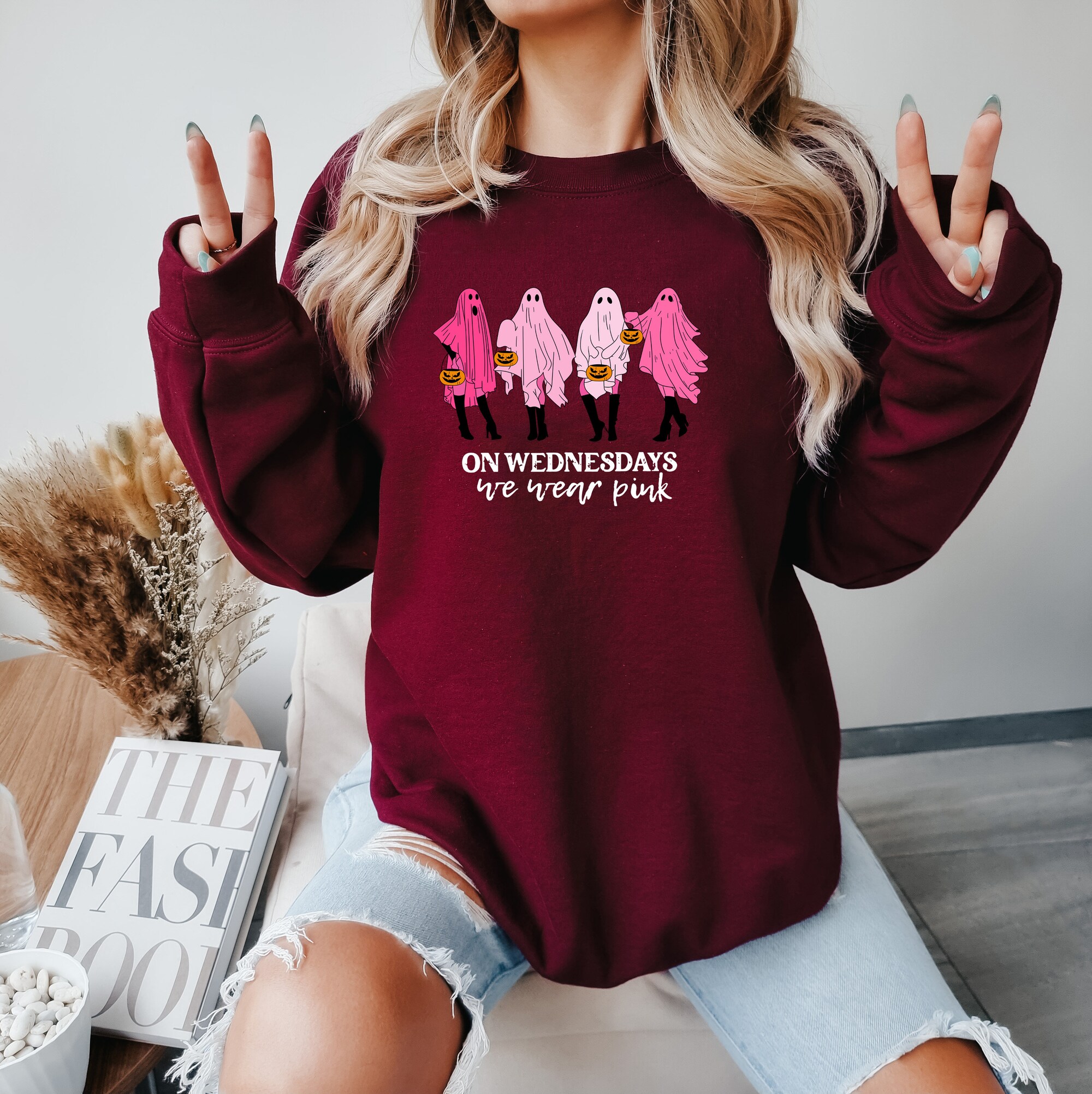 On Wednesday We Wear Pink Ghost Sweatshirt: Mean Girls Halloween Shirt image 3