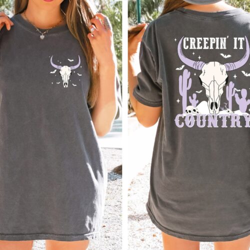 Creepin It Country Shirt: Cowboy Ghost Western Halloween Tee image 0