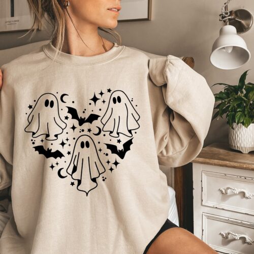 Ghost Sweatshirt: Spooky Season Doodle Heart Halloween Shirt image 0