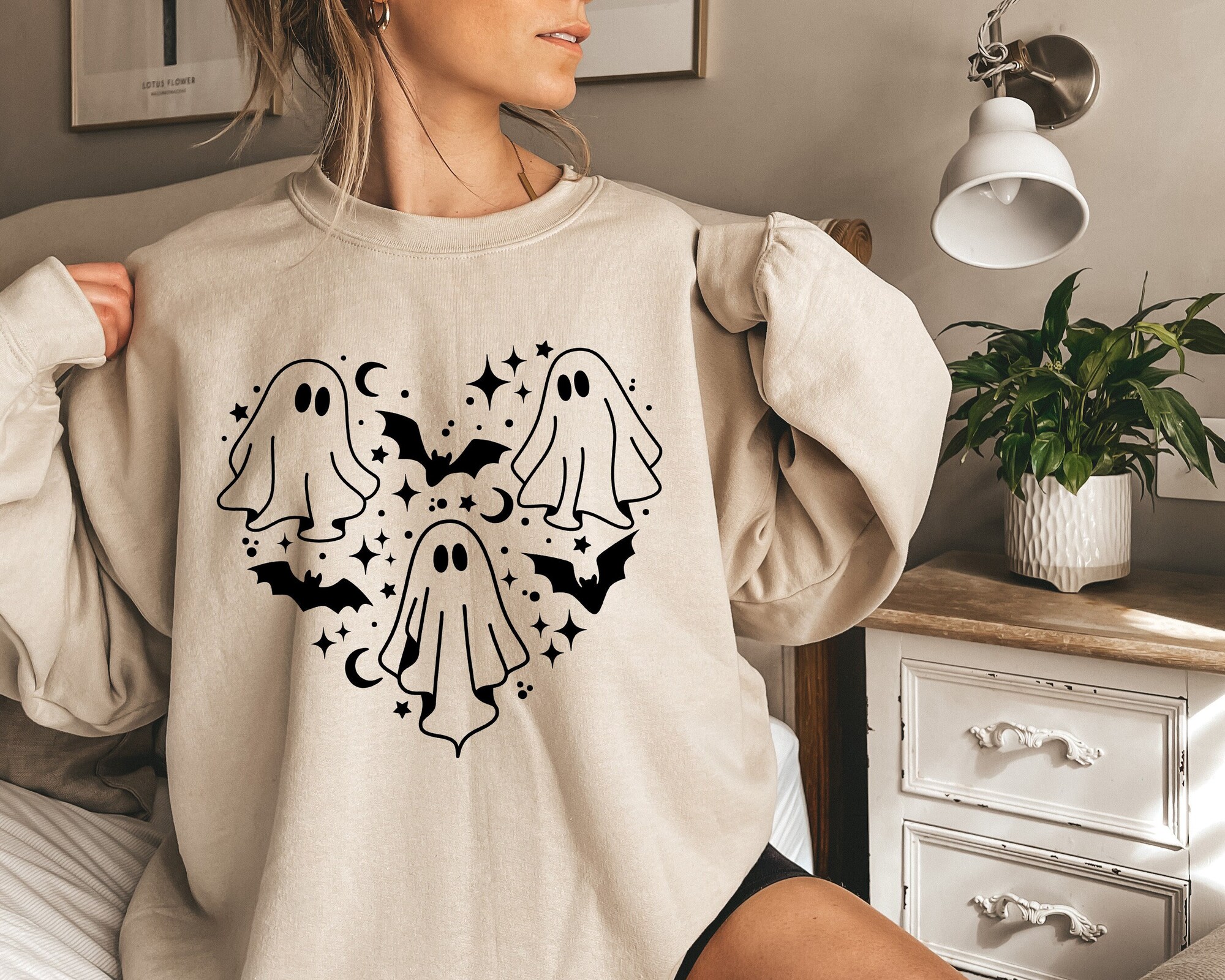 Ghost Sweatshirt: Spooky Season Doodle Heart Halloween Shirt image 0