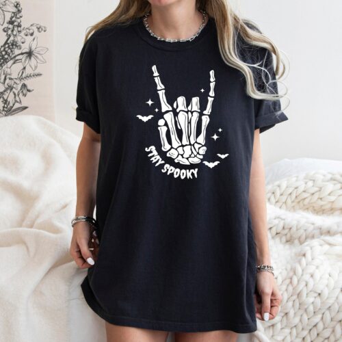 Stay Spooky Skeleton Hands Shirt: Witchy Retro Fall Halloween Outfit image 0