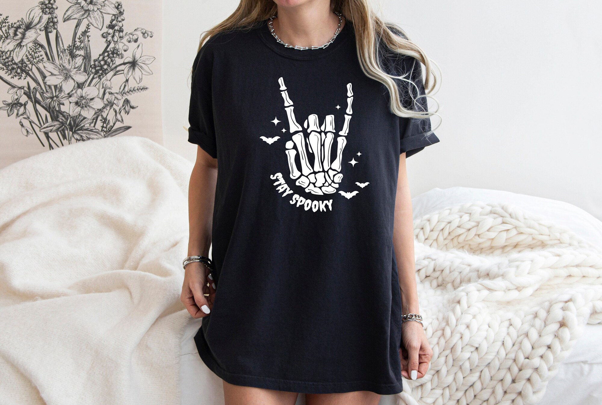 Stay Spooky Skeleton Hands Shirt: Witchy Retro Fall Halloween Outfit image 0
