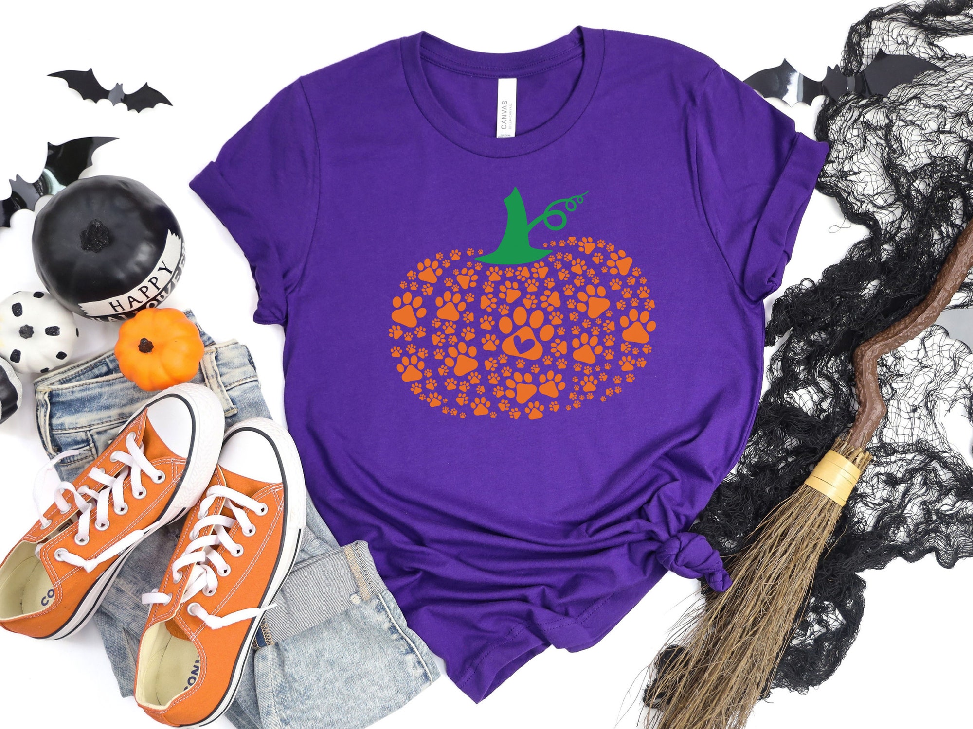 Paw Pumpkin Shirt - Retro Dog Halloween Sweatshirt image 1