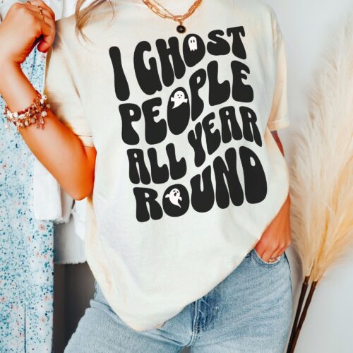 Ghost People Comfort Colors Wavy Text Shirt: Funny Halloween Gift for Spooky Introverts image 0