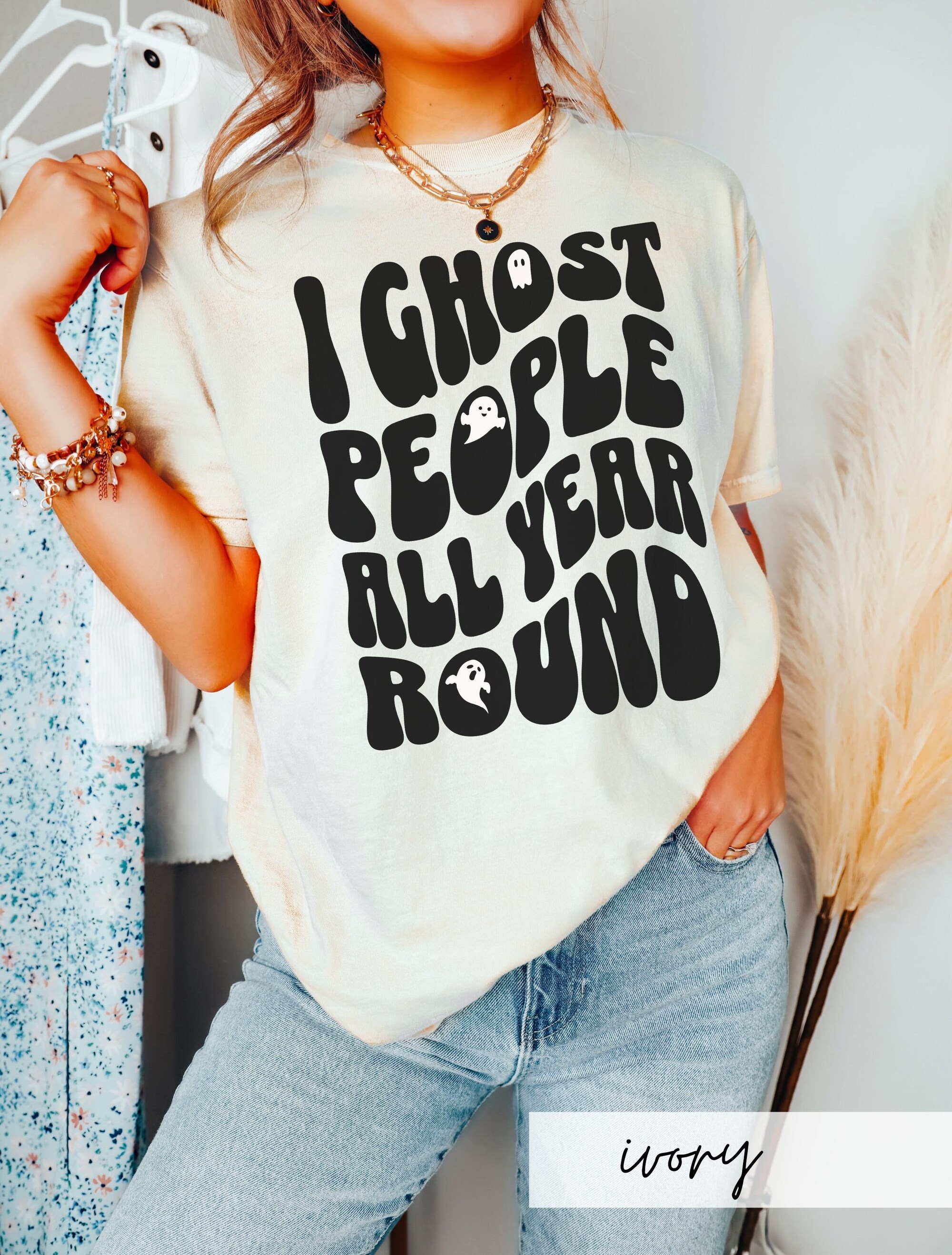 Ghost People Comfort Colors Wavy Text Shirt: Funny Halloween Gift for Spooky Introverts image 0