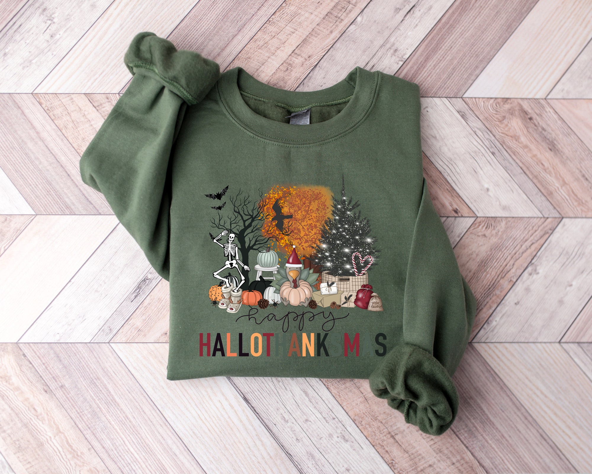 Happy Hallothanksmas Sweatshirt | Halloween Christmas Sweater image 2