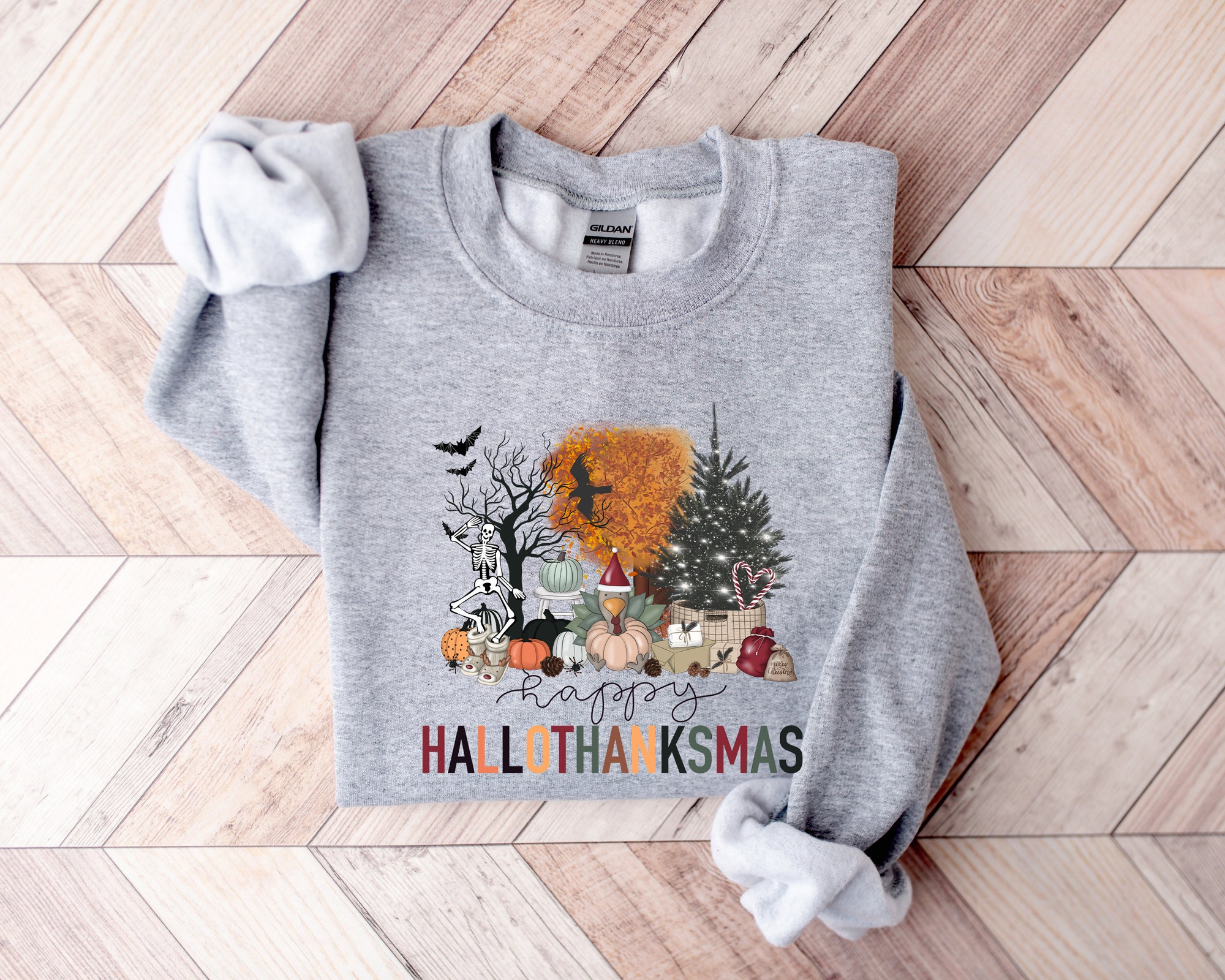 Happy Hallothanksmas Sweatshirt | Halloween Christmas Sweater image 1