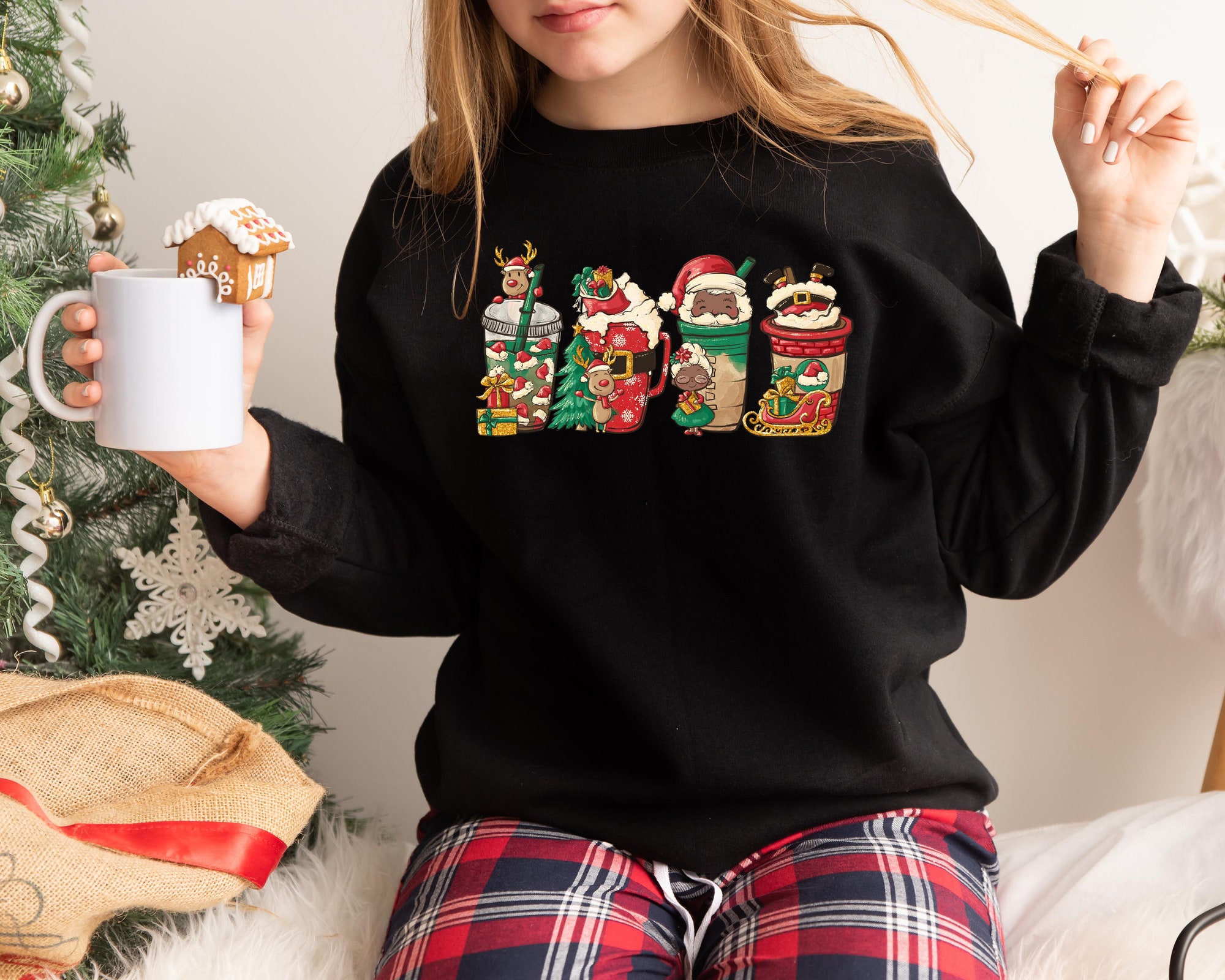 Christmas Santa Coffee Shirt: Peppermint Iced Latte Snowmen Winter Women Tee image 3