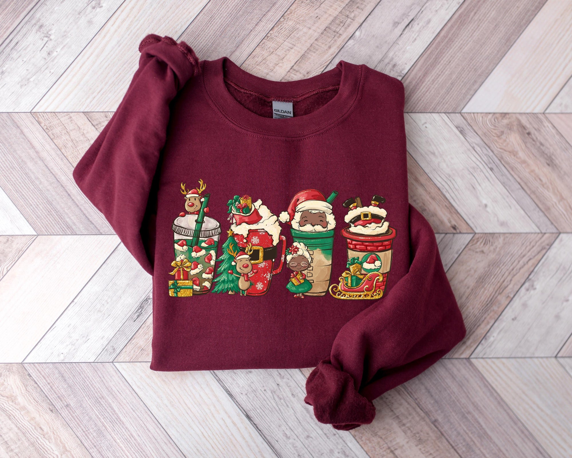Christmas Santa Coffee Shirt: Peppermint Iced Latte Snowmen Winter Women Tee image 0