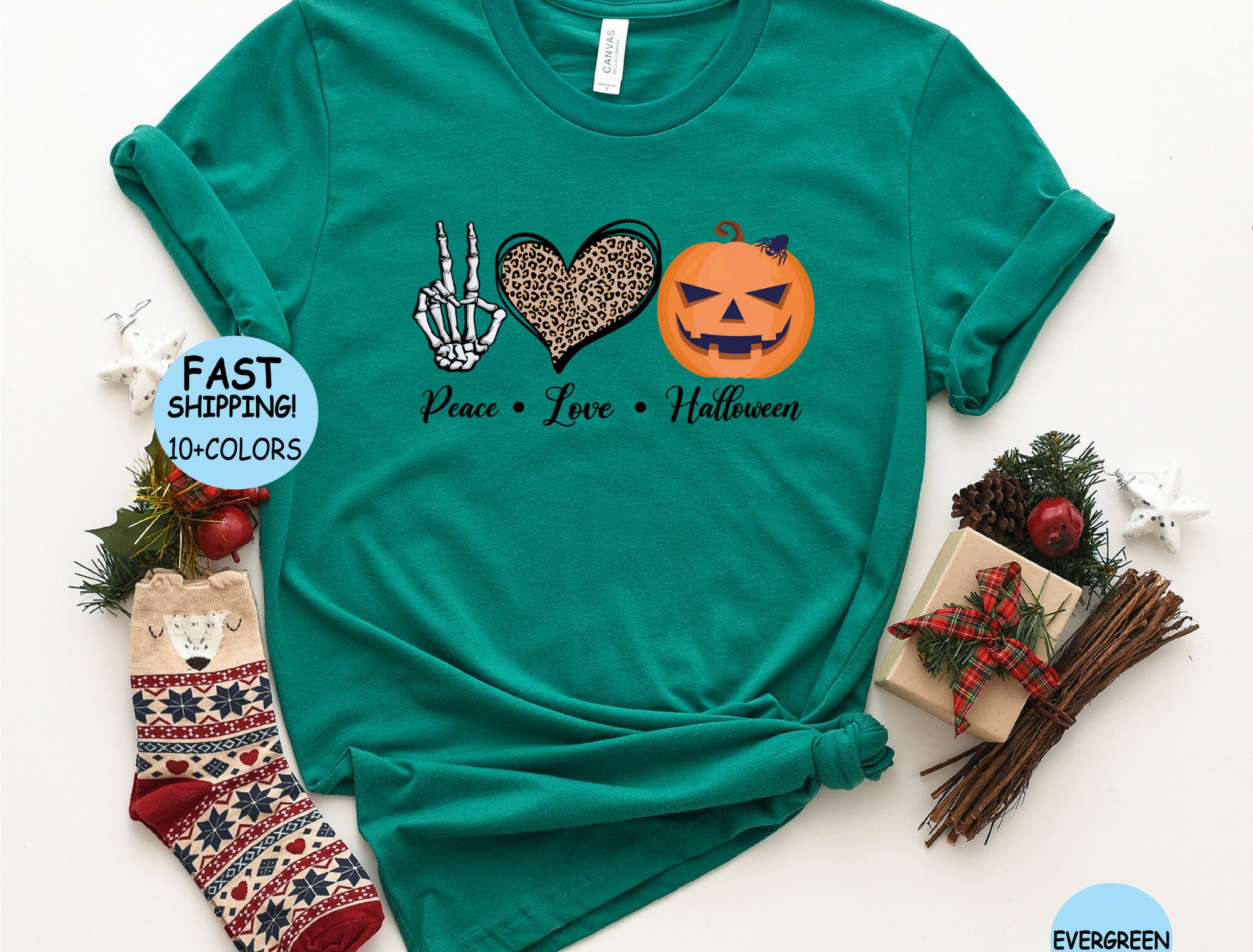 Peace Love Halloween Pumpkin Tee image 3