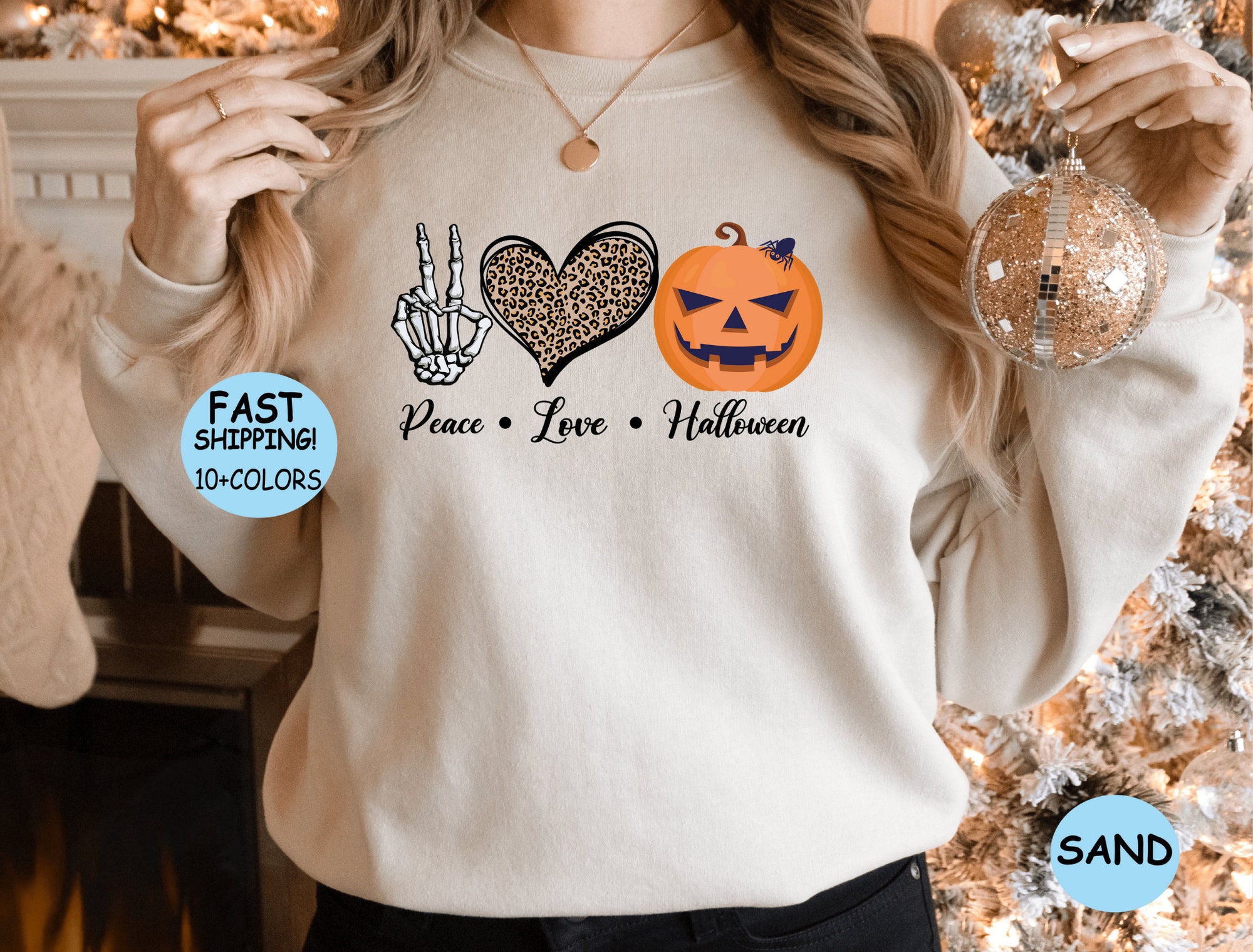 Peace Love Halloween Pumpkin Tee image 5