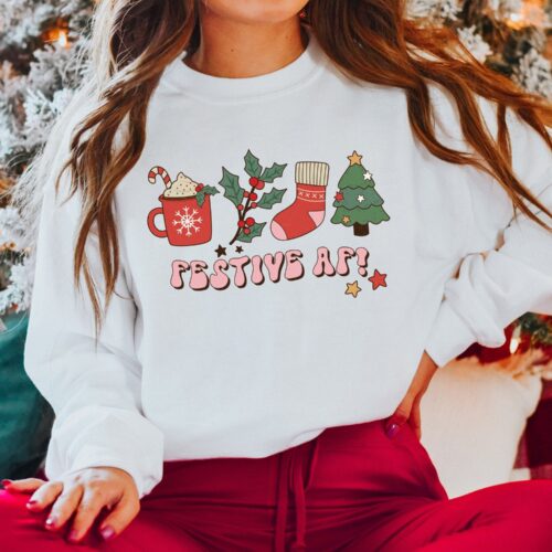 Festive Womens Christmas Sweatshirt - Merry & Festive AF Design image 0