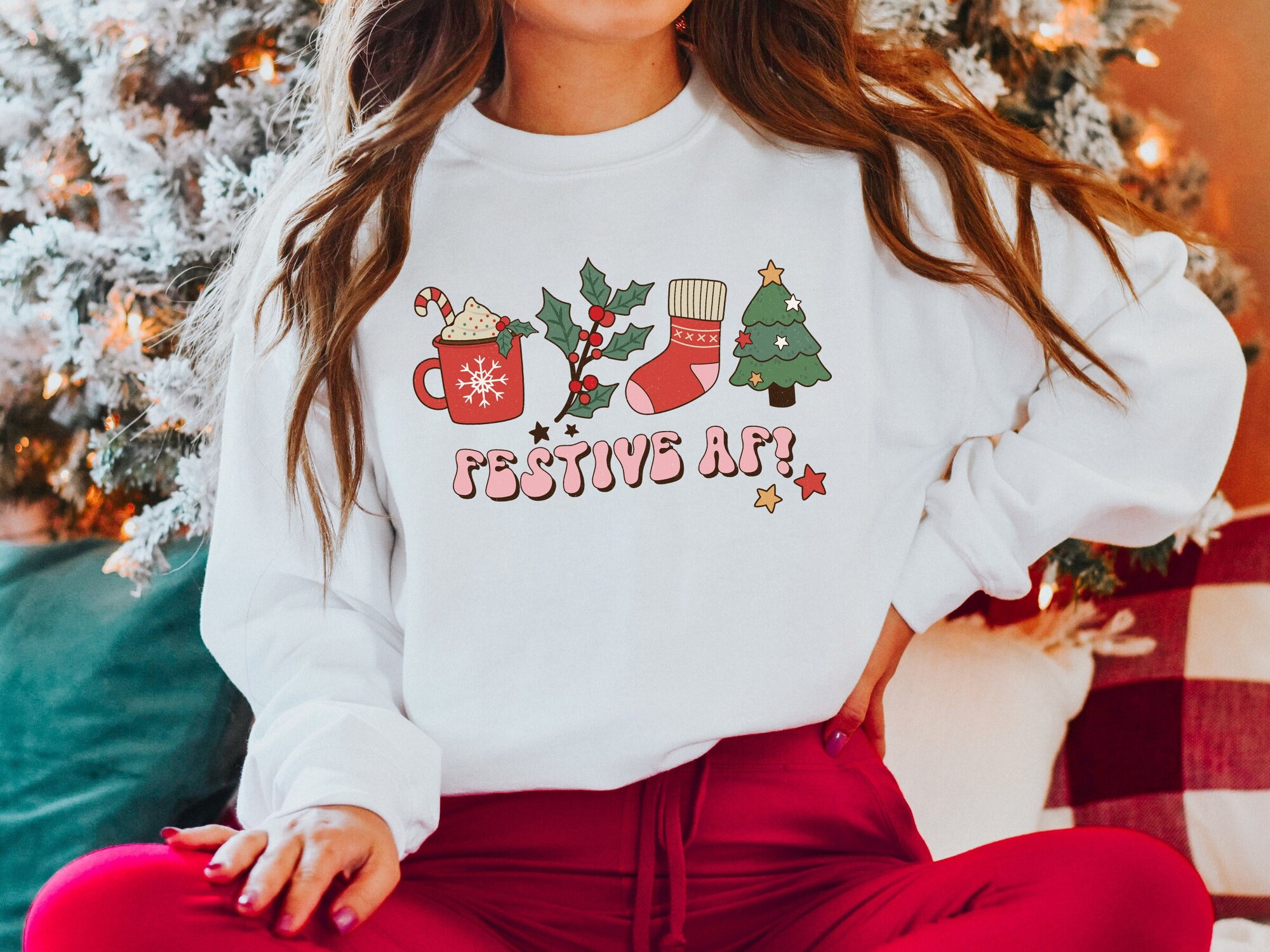 Festive Womens Christmas Sweatshirt - Merry & Festive AF Design image 0