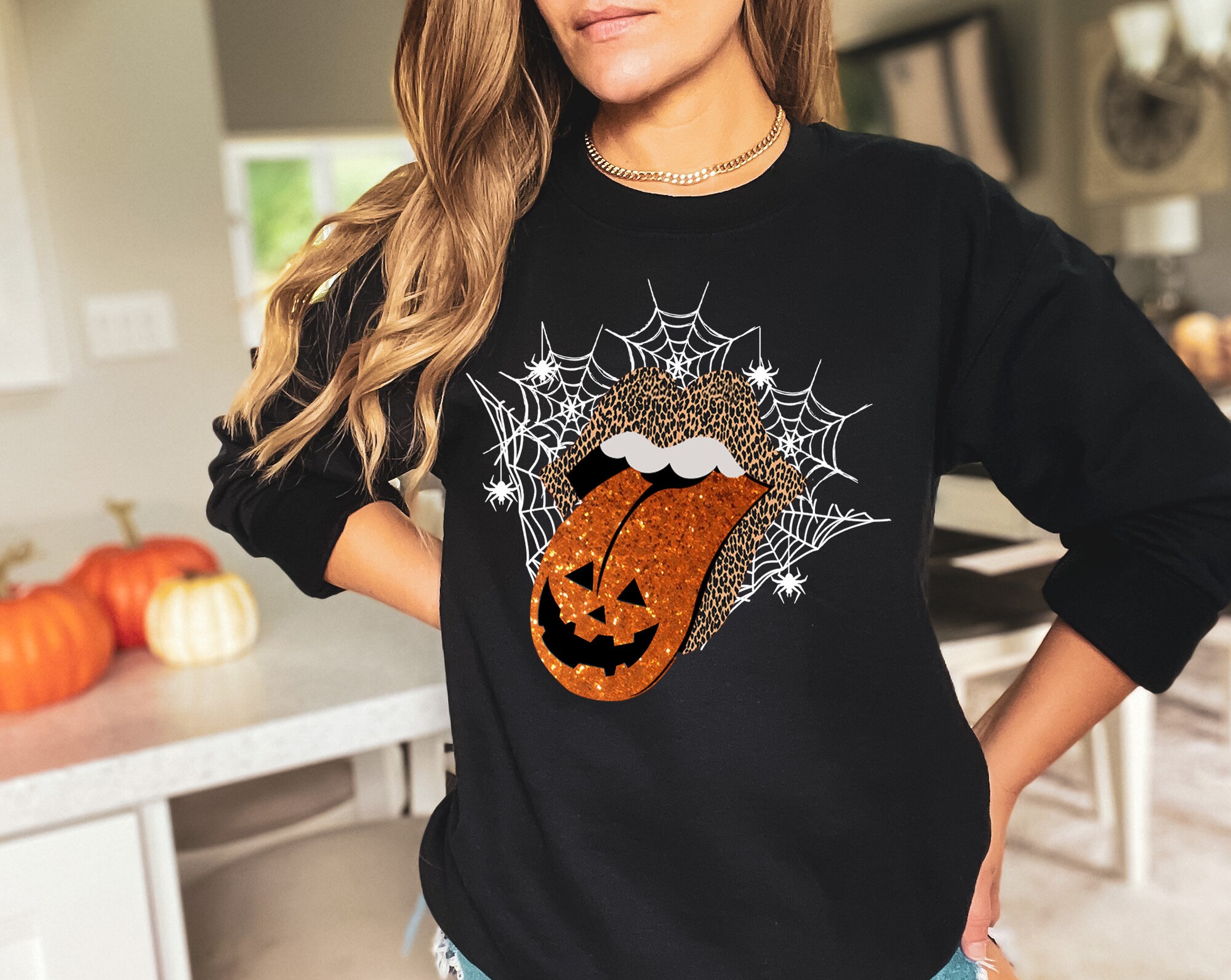 Pumpkin Lips: Trendy Women's Halloween Shirt image 1