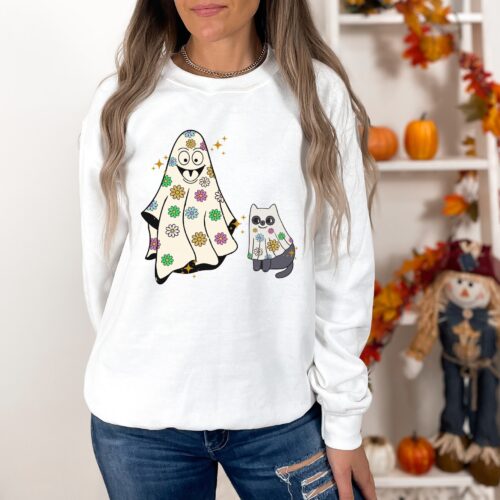 Spooky Halloween Cat Shirt: Perfect for Ghost & Cat Lovers image 0