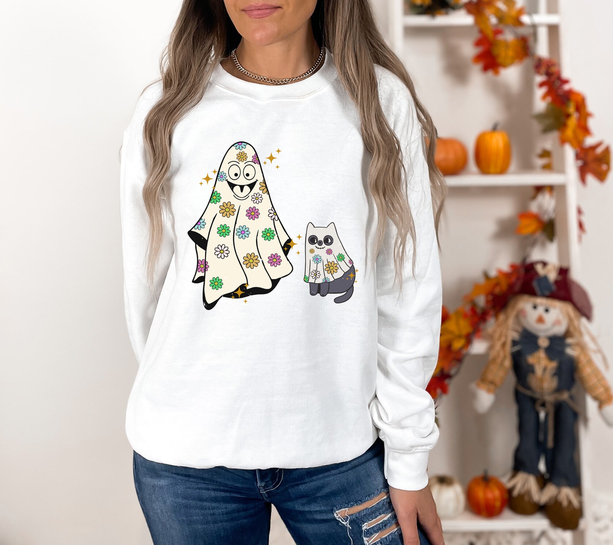 Spooky Halloween Cat Shirt: Perfect for Ghost & Cat Lovers image 0